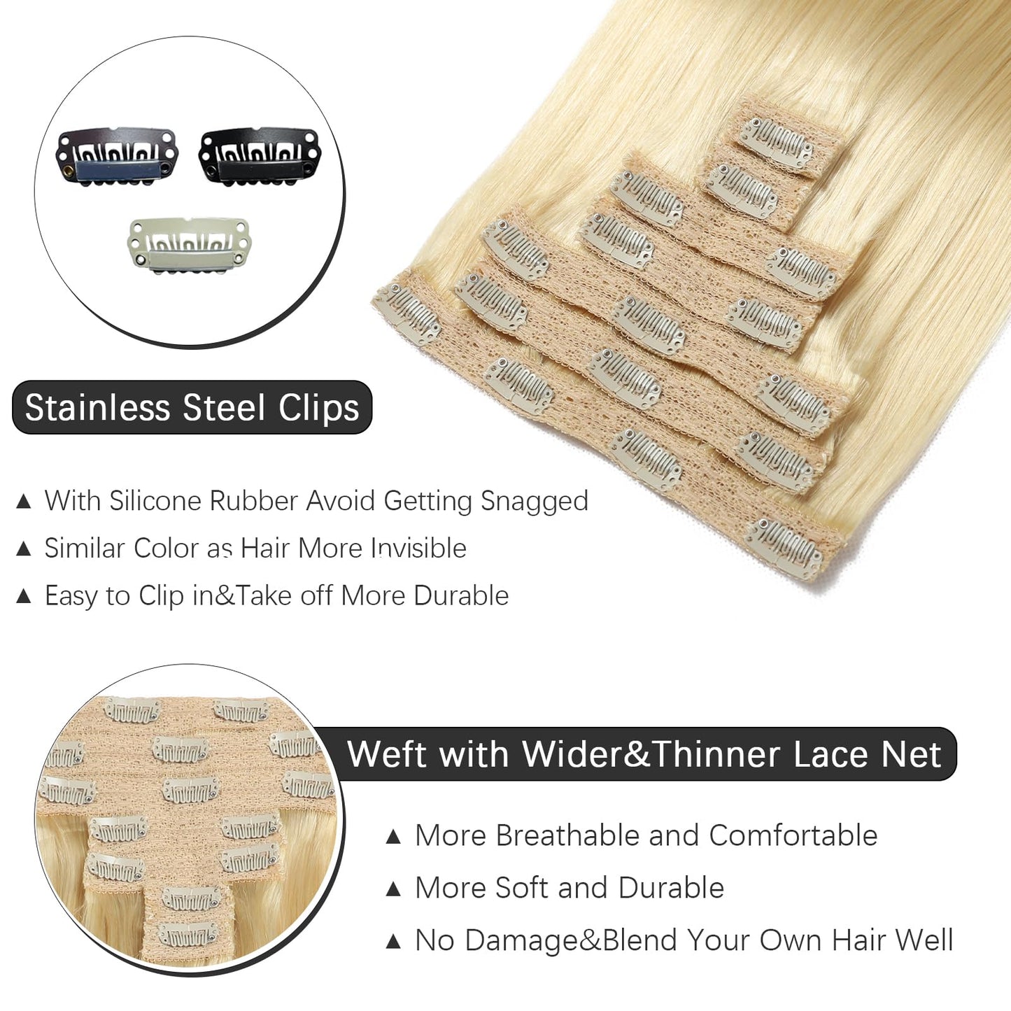 Rimoss Clip in Hair Extensions Real Human Hair - 120g 12 Inch 7pcs, Bleach Blonde Color - Premium Soft Remy Hair Extensions Real Human Hair Clip ins Straight for Women (#613 12 Inch)