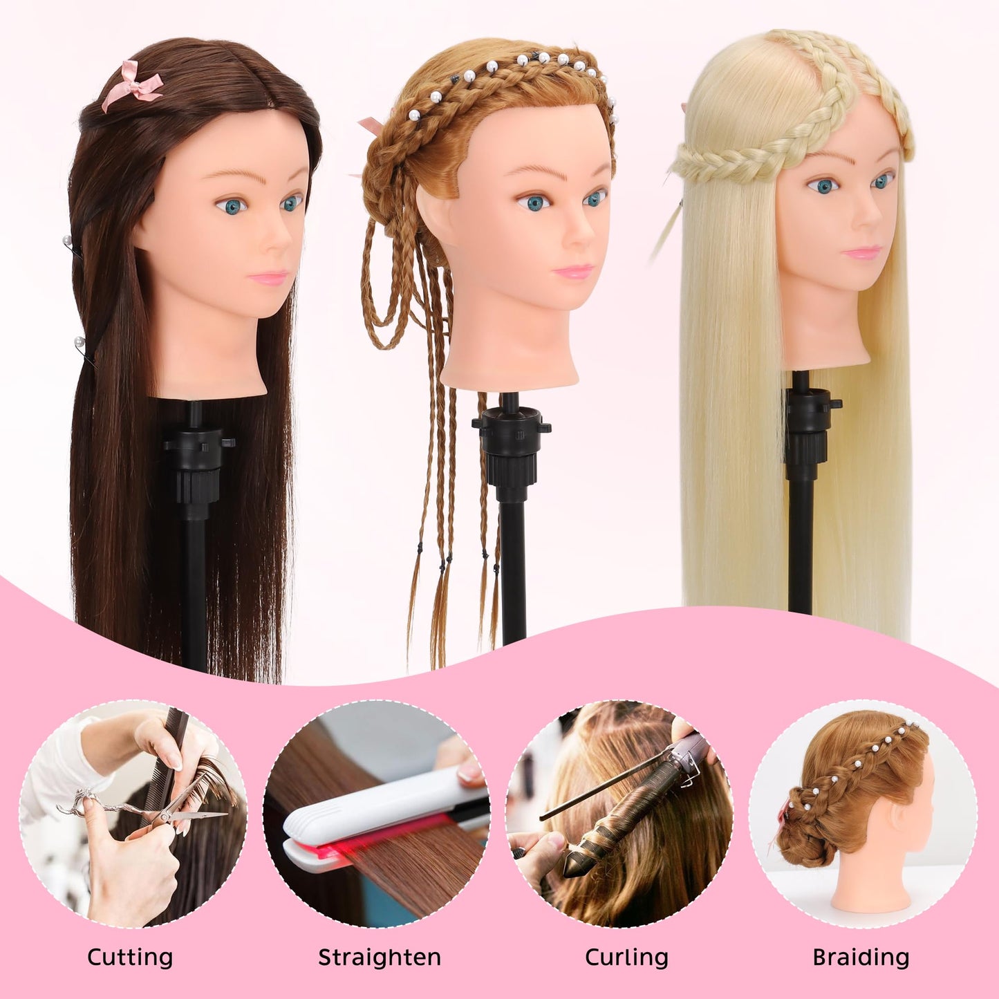 YODIDI Mannequin Head Human Hair 26""-28"" Female 80% Human Hair Mannequin Head Hair Styling Cosmetology Manikin Head Doll Head for Hairdresser with Free Clamp Holder and Tools