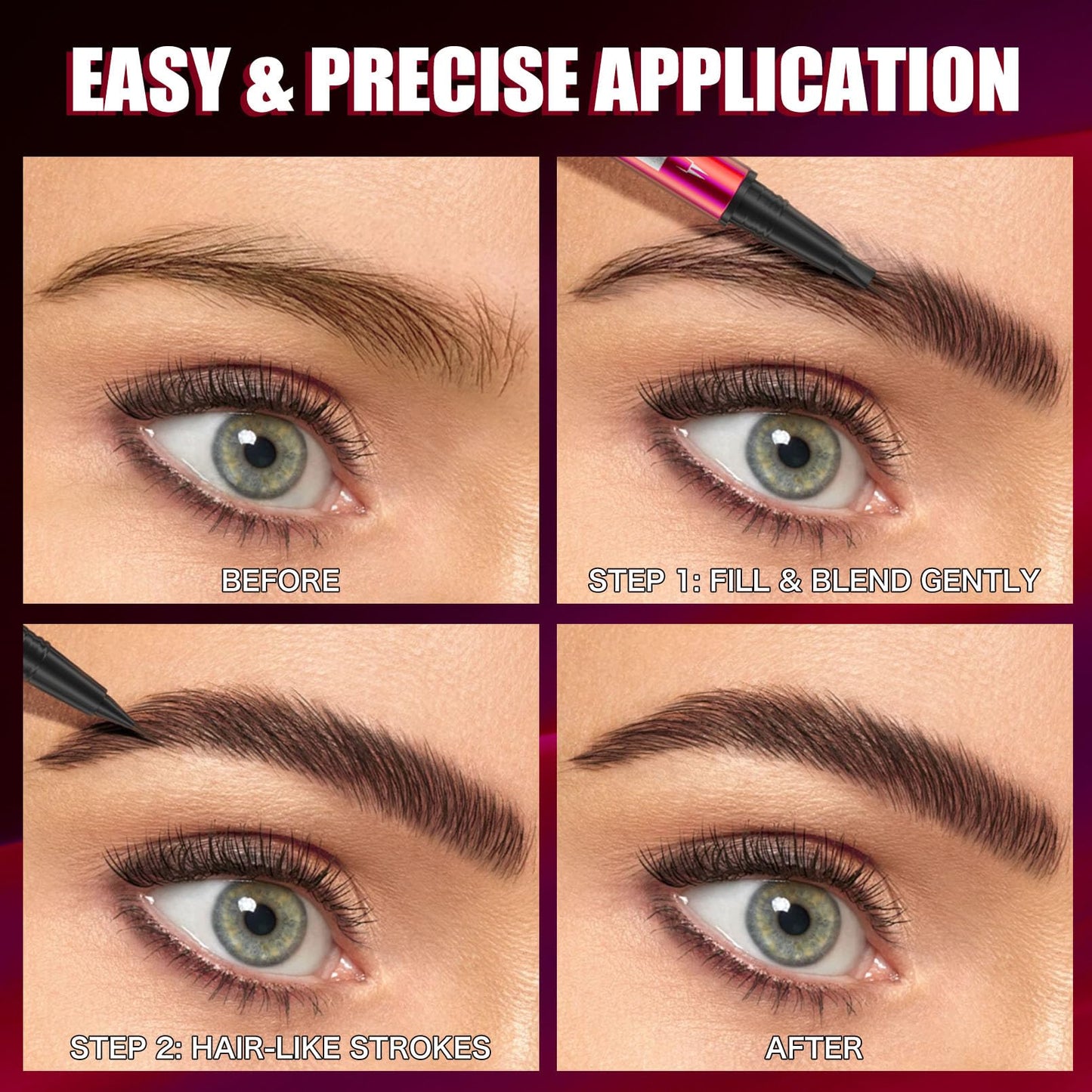 NyxaraJH Double-Headed Eyebrow Pen, Ultra-Precise Hair-Like Strokes, Long-Lasting Makeup, 0.03mm Precision Nibs, Available in Light Brown, Brown, Dark Brown, Black Brown, Black (4#Black Brown)