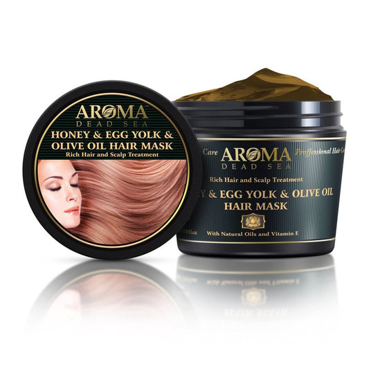 AROMA DEAD SEA Honey Egg Yolk & Olive Oil Hair Mask - Ultimate Dry & Damaged Hair Rescue, Intensive Conditioning Treatment Revives, Strengthens & Restores Softness, Shine & Elasticity / 16.9 fl.oz
