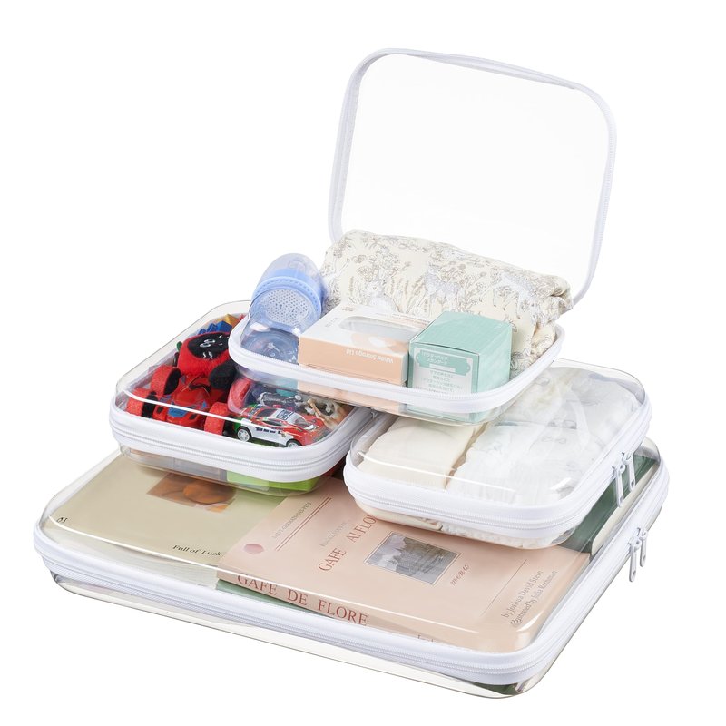 WELPIRT Clear Hard Shell Zipper Pouches, Clear Zipper Bags, Hard Case Pouches for Purse & Diaper Bag Organizer,and Travel Essentials (XXL+3M)