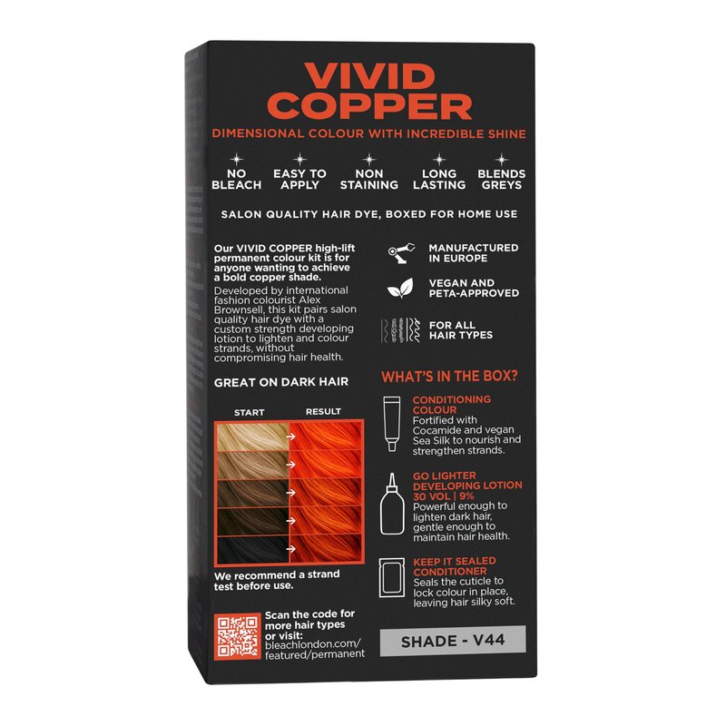 No Bleach London Permanent Hair Dye, Long-Lasting and Multi-dimensional At-Home Hair Colour, Fortified with Vegan Sea Silk and Cocamide for Incredible Shine, Colour: Vivid Copper (Complete Kit)