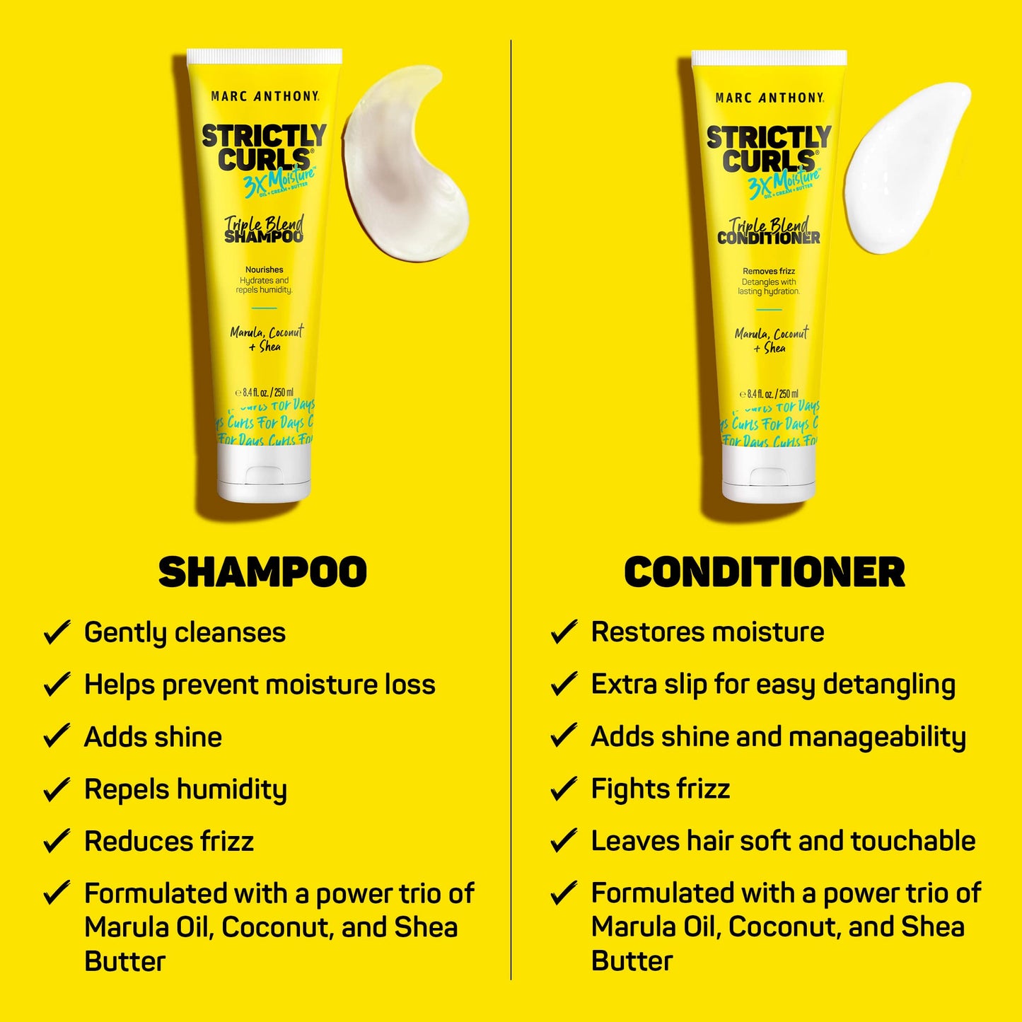 Marc Anthony Shampoo & Conditioner Set for Curly Hair, Strictly Curls - Deep Moisturizing & Hydrating Shampoo & Conditioner for Curl Definition, Added Shine - Hair Products Reduces Frizz