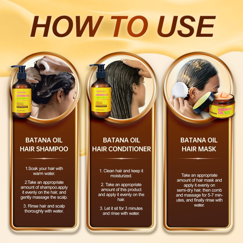 immetee Shampoo & Conditioner Set, Infused Batana Natural Ingredients, With Hair Mask and Massage Comb, Deep Moisturizing Treatment for Dry, Color-Treated Hair, 6.76 Fl Oz Each,4-Pack