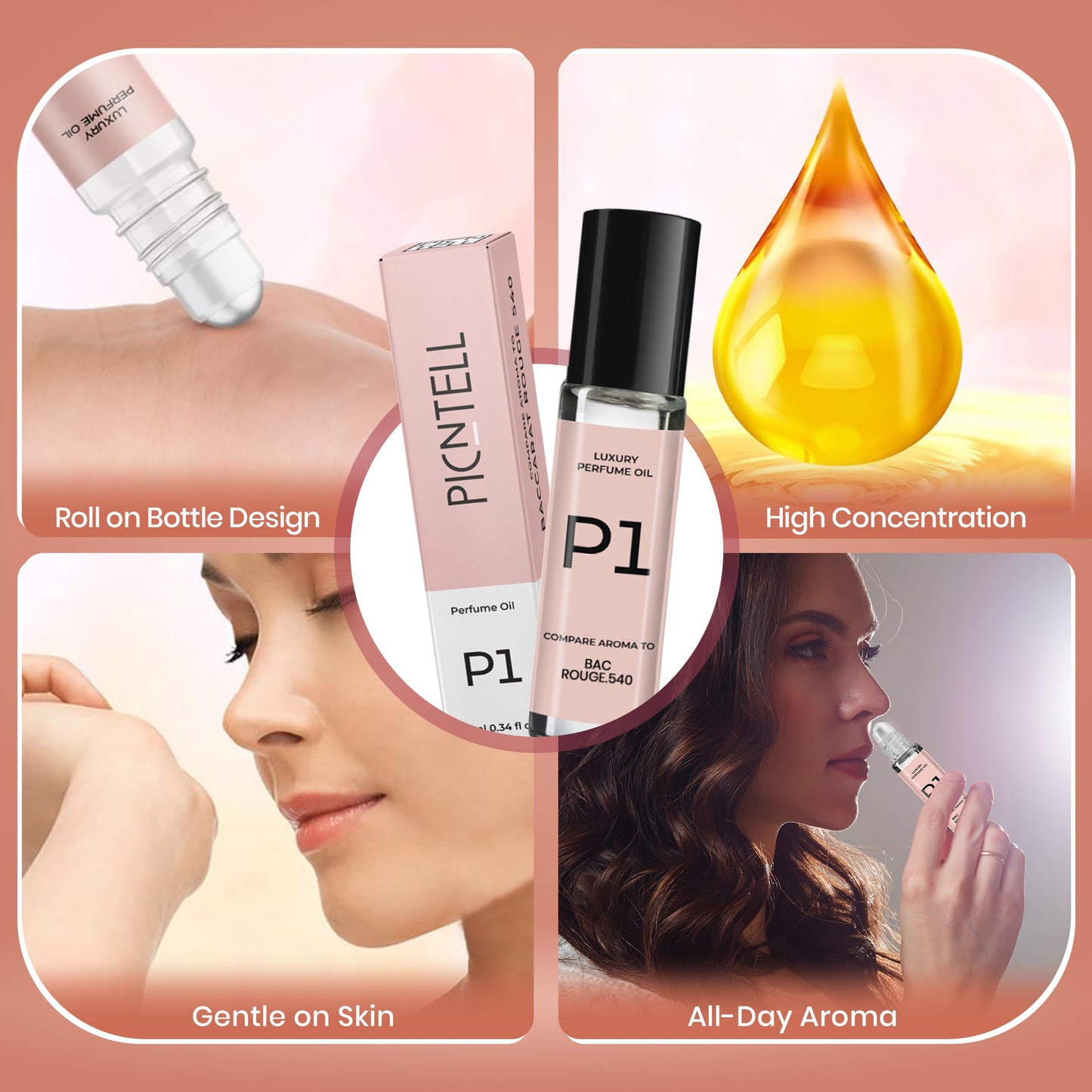PICNTELL P Series Impression Perfumes for Women – Travel Friendly Roll-on Perfume Oils Based on Iconic Designer & Luxury Scents, Long-Lasting Women’s Fragrances (1 - Pack, (P1))