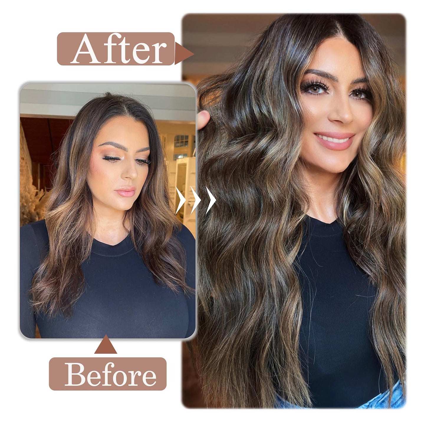 Hair Extensions Real Human Hair Balayage Clip in Hair Extensions Remy Human Hair Dark Brown to Chestnut Brown 18 Inch Straight Hair Extension Clip ins 80g/5pcs Double Weft