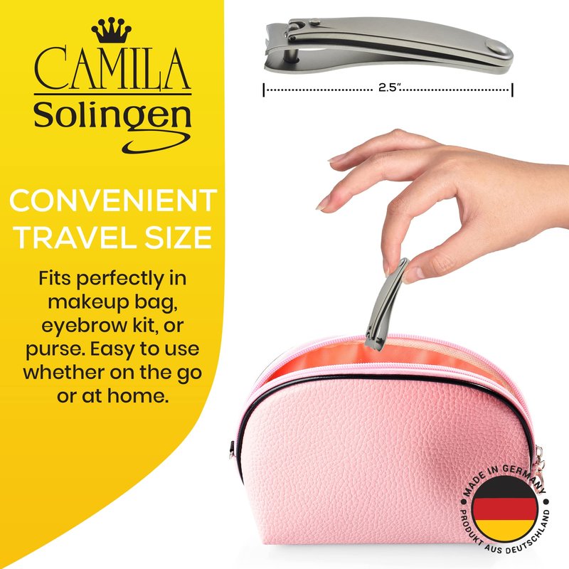 Camila Solingen CS14 2.5" Fingernail Clipper and Toenail Clipper for Manicure and Pedicure - Professional Nail Clippers with Precision Super Sharp Blades - German Stainless Steel Cuticle Trimmer
