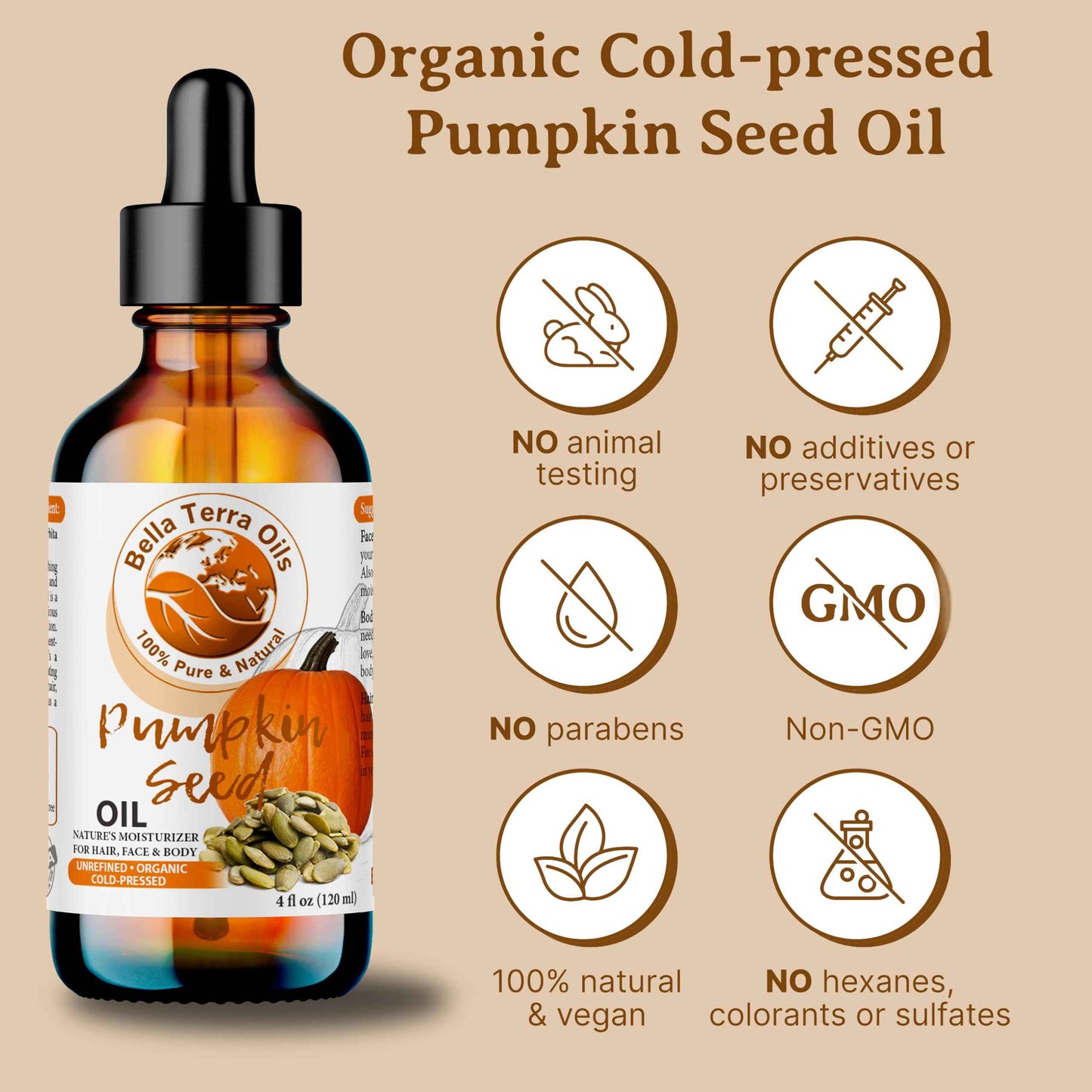 Bella Terra Oils Pumpkin Seed Oil 8oz - Organic, Cold-Pressed, Rich in Omega-9 & Essential Nutrients