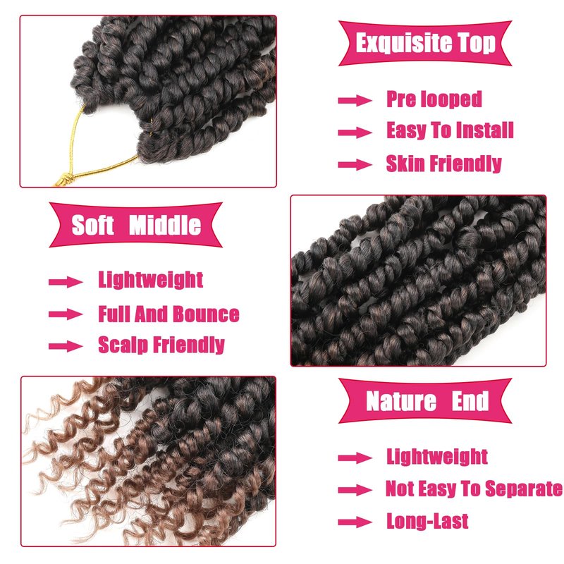 8 Packs 14 Inch Pre Looped Passion Twist Hair Bohemian Passion Twist Crochet Hair for Black Women Short Ombre Brown Pre-twisted Crochet Passion Twist Hair for Kids and Girls (14 Inch,T1B/30,8 Packs)