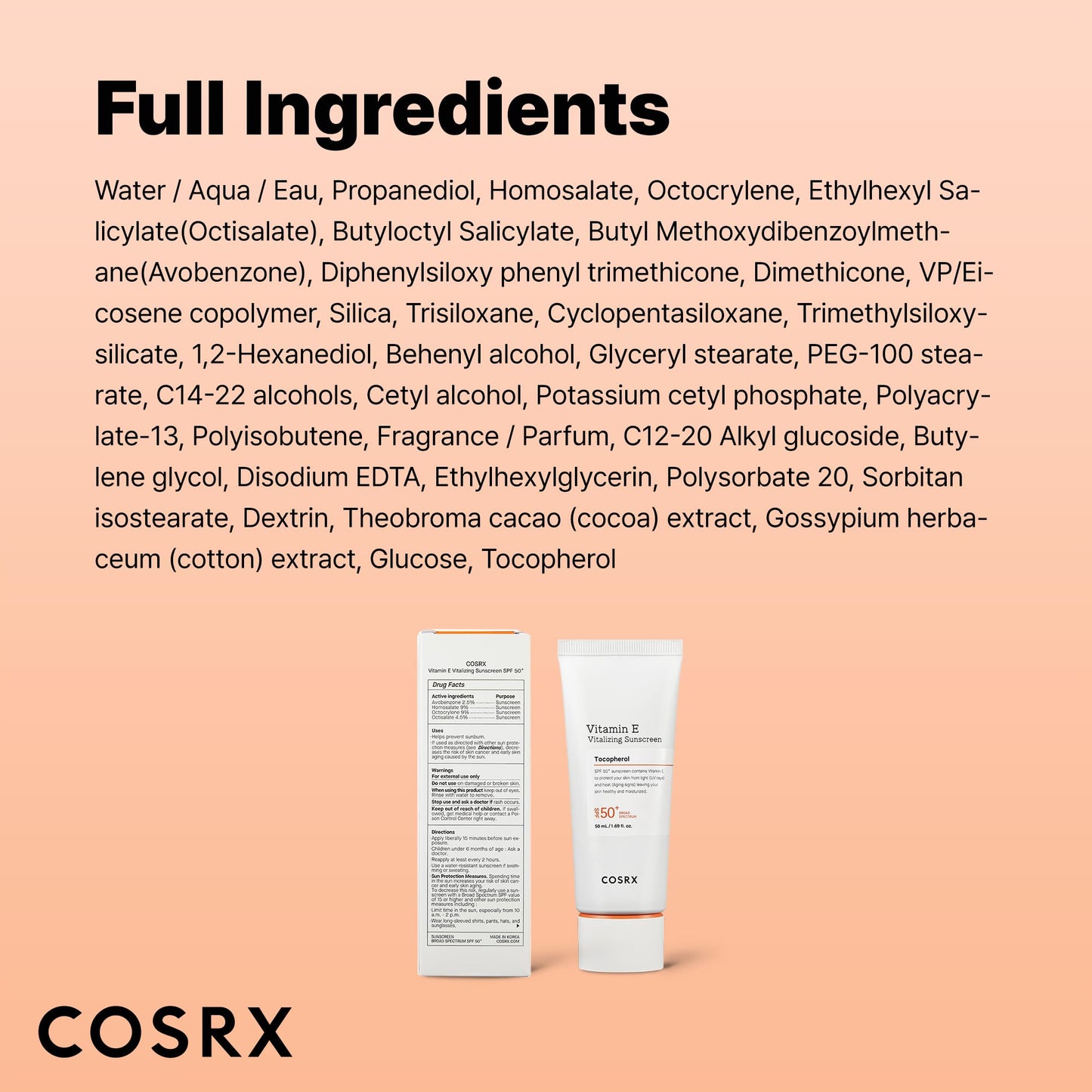 COSRX Vitamin E Sunscreen SPF 50, Natural Glow, for Oily Skin, 1.69 fl oz