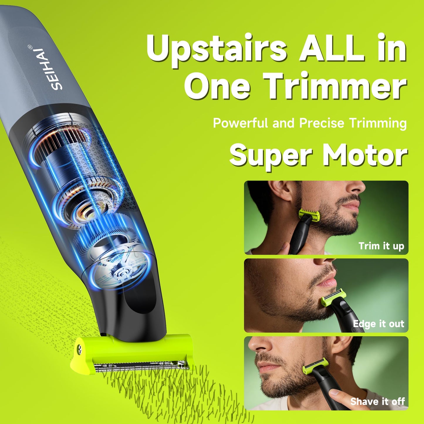 SEIHAI Body Hair Trimmer for Men, Electric Groin & Pubic Hair Trimmer, Painless Body Groomer for Chest, Legs, Bikini, Waterproof Wet/Dry USB-C Rechargeable with Self-Sharpening Blades & 6 Guide Combs