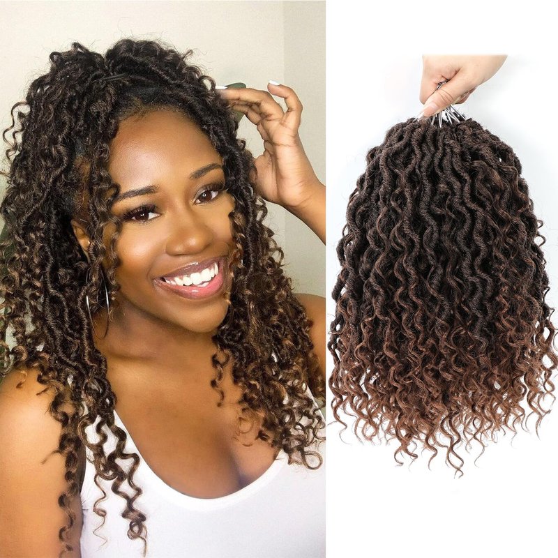 Callia Faux Locs Crochet Hair 18 Inch 8 Packs Goddess Locs Crochet Hair for Black Women Pre Looped Crochet Faux Locs with Curly Ends T1B/30/27
