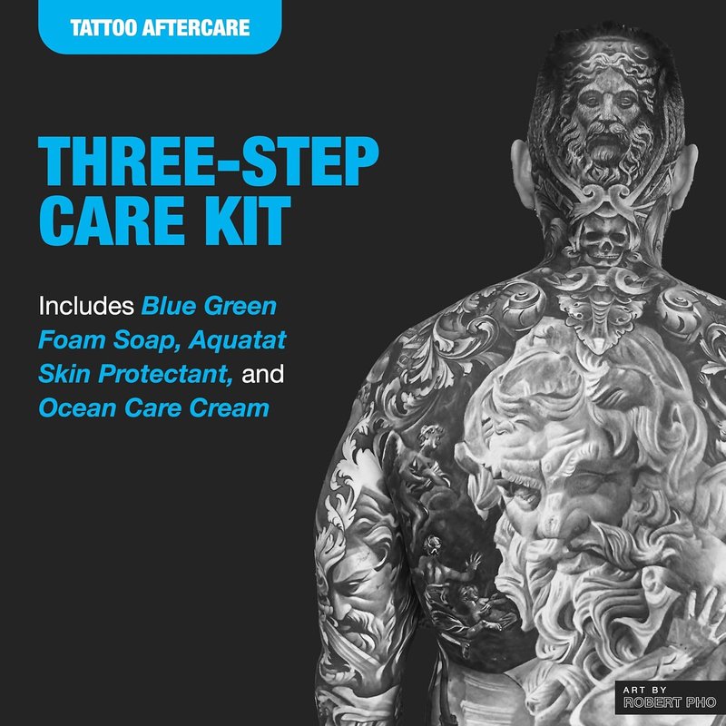 H2Ocean Extreme Tattoo Aftercare Kit | 3-Step Healing Set with Antibacterial Foam Soap, Moisturizing Cream & Ointment - Sea Mineral Enriched Formula for Vibrant Tattoos