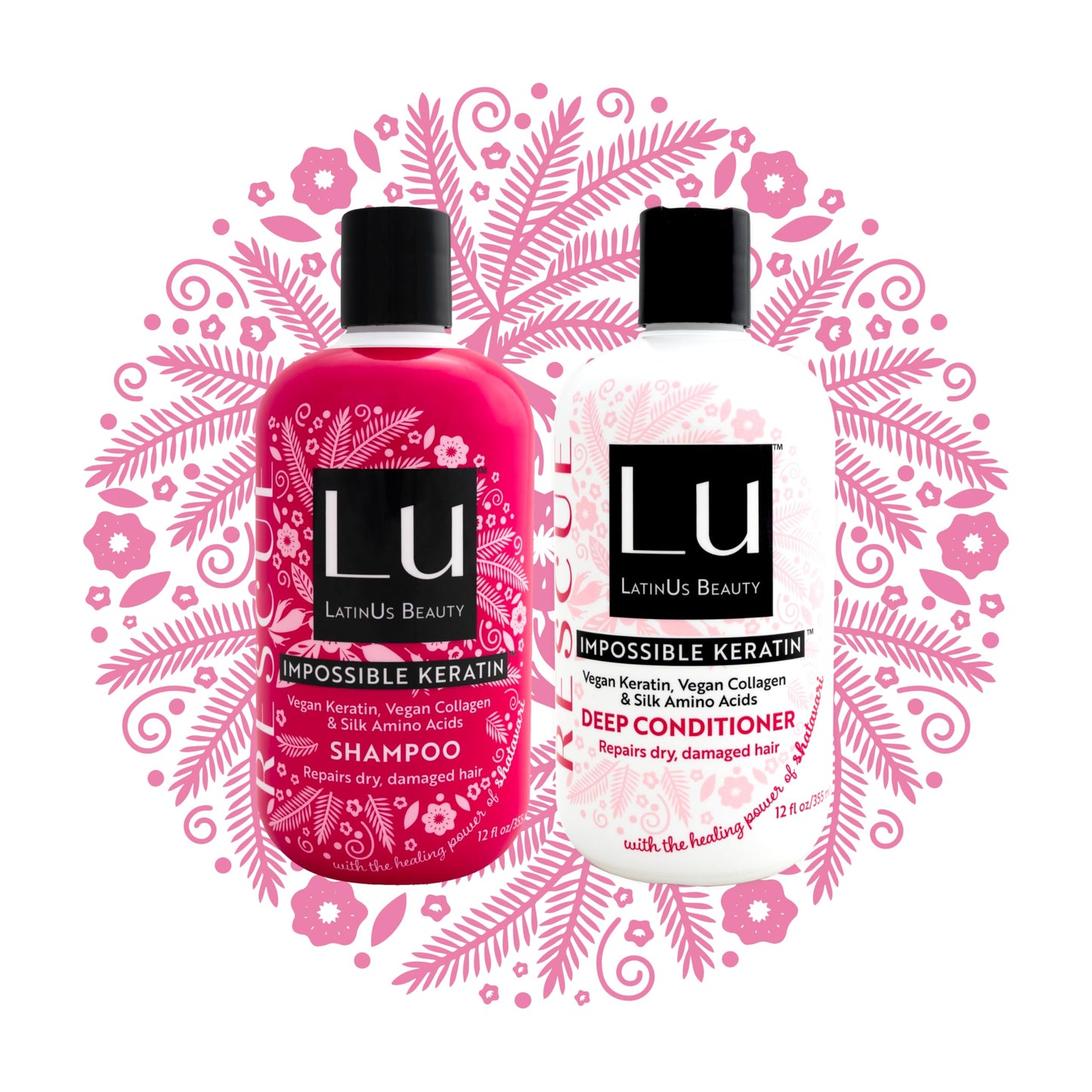 Lu by LatinUs Beauty Rescue Set | Hair Repair Shampoo and Conditioner Set for Dry, Damaged & Color-Treated Hair, Shatavari Infused Glycerin, Daily Repair Hair Products | 12 Fl Oz Each | 2-Pack