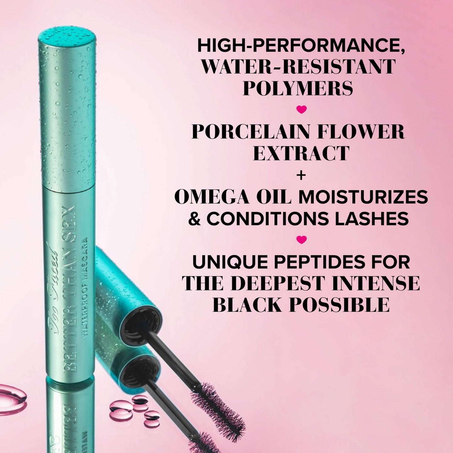 Too Faced Better Than Sex Waterproof Mascara | Volumizing and Lengthening Waterproof Mascara + Hourglass Brush | Formula for Dramatic Lashes | Cruelty-Free Eye Makeup, Black, 0.27 Fl Oz