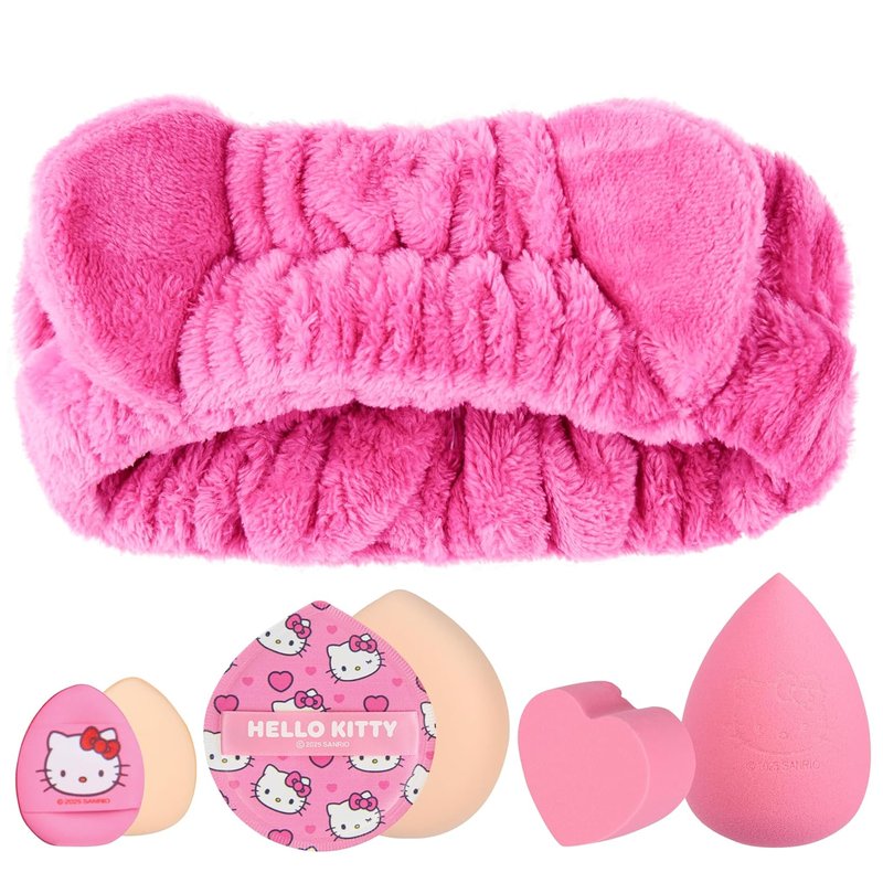 Hello Kitty Makeup Brush Sponge Set - Soft Beauty Sponges & Headband | Kawaii Gifts for Girls (Pink)