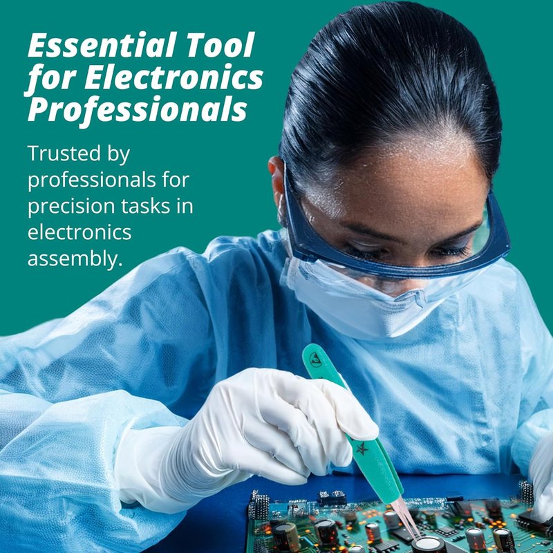 Precision Tweezers - ESD Safe Anti-Magnetic Stainless Steel - 5.25" OAL for Electronics & Lab Use | TealShield Grips