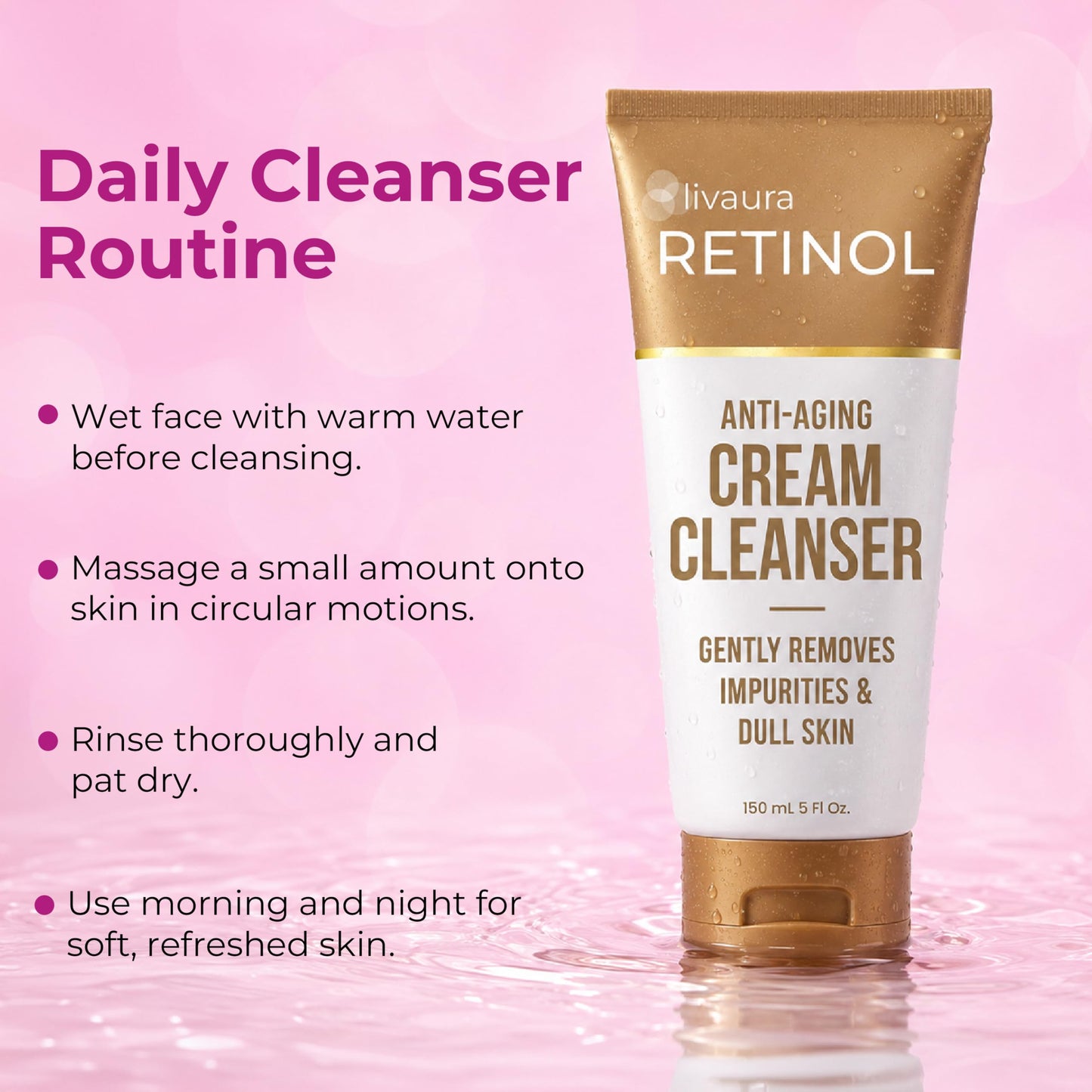LIVAURA Retinol Cream Face Wash for Women - Gentle Daily Facial Cleanser
