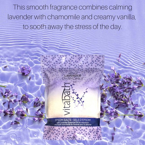 Vitabath Lavender Chamomile Epsom Salts Relaxing Detox Aromatherapy, Muscle Soreness & Body Ache Relieving Soak & Nourishing Skincare for Women & Men - Cruelty-Free - 36 oz