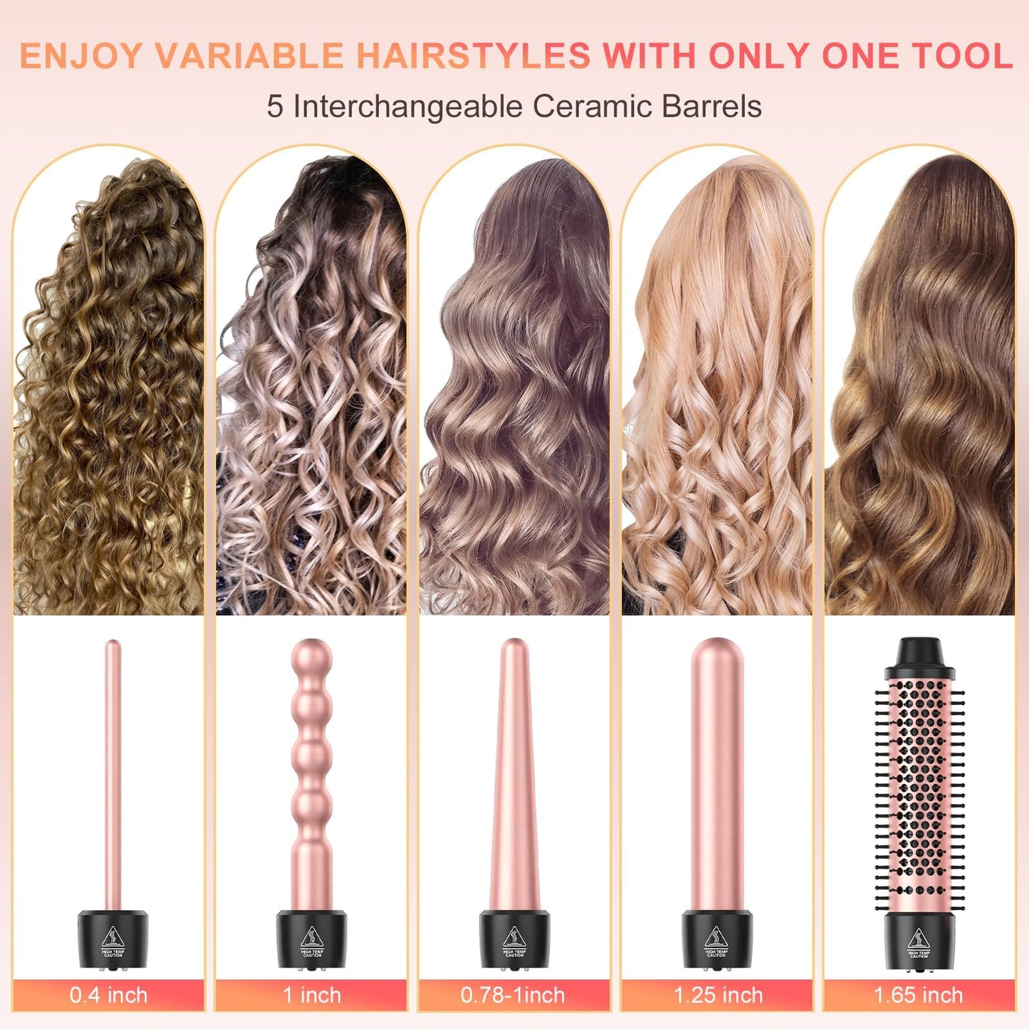5 in 1 Curling Wand Set - Thermal Brush and 4 Ceramic Hair Crimper