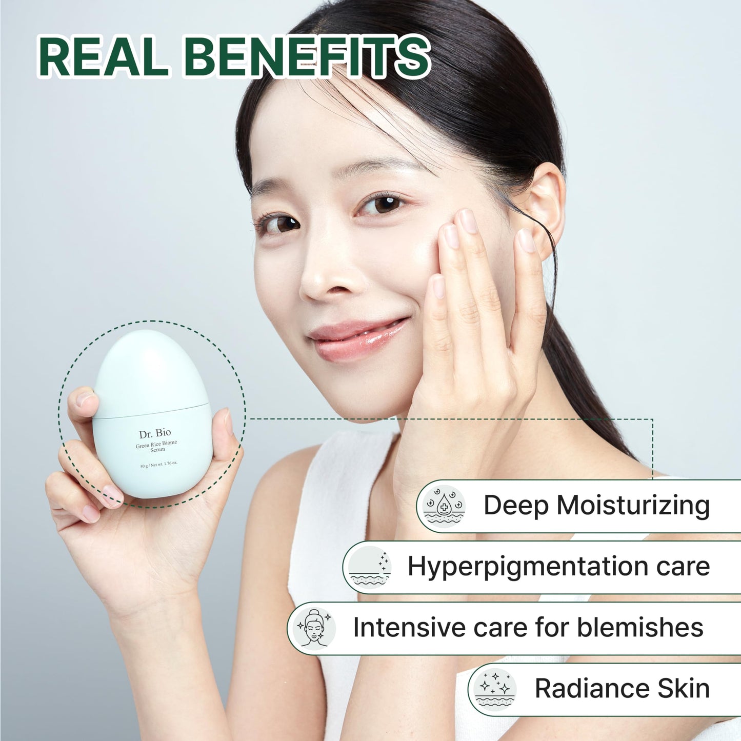 Dr. Bio Green Rice Biome Serum (1.69 fl.oz) with Probiotic, Reduce Dark Spots, Treat Hyperpigmentation & Blemish, Radiant Skin, Even Skin Tone, Fragrance-Free, Vegan Korean Skincare for sensitive skin