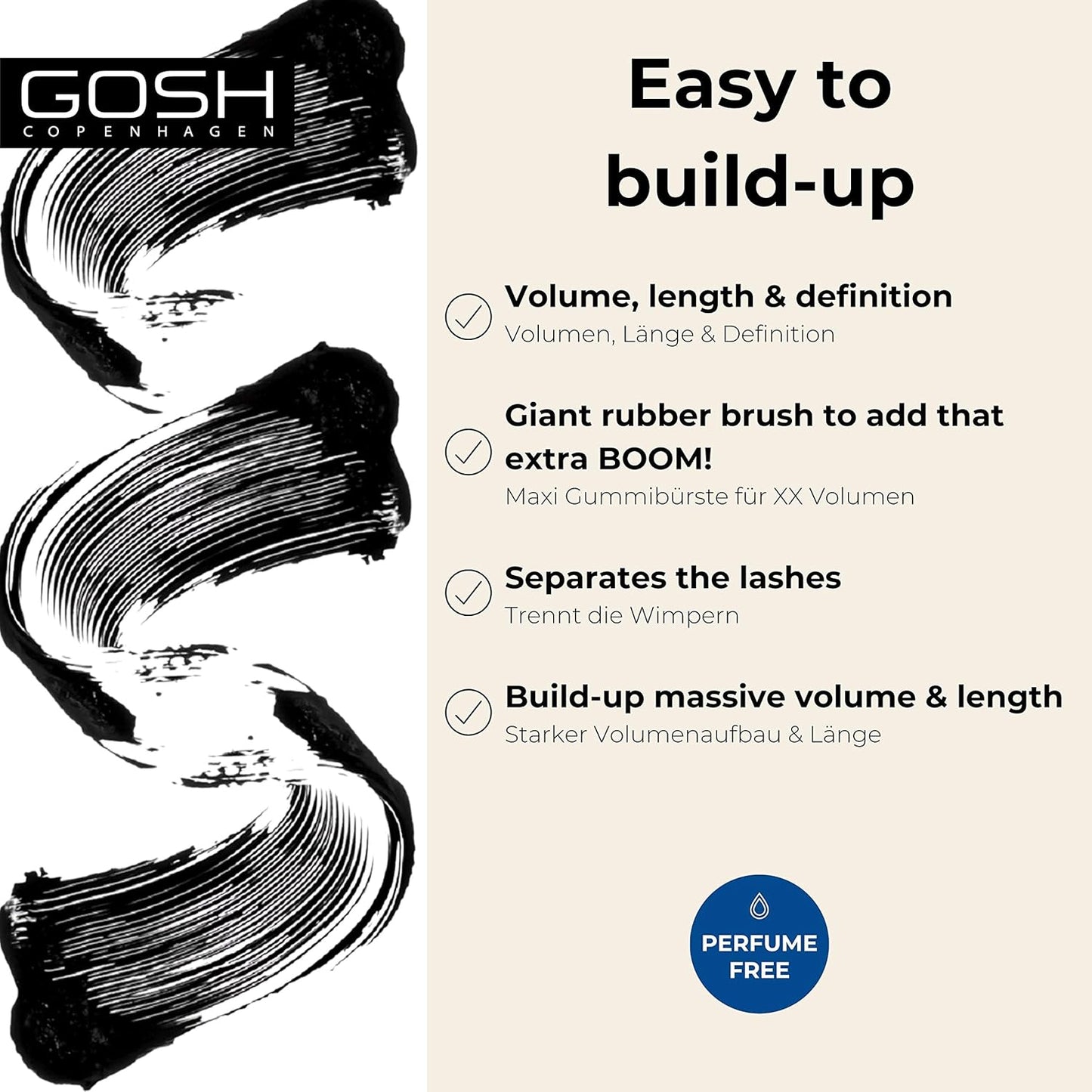 GOSH Boombastic Mascara - Extreme Volume & Long-lasting Formula | Precise XL Brush, 001 Black