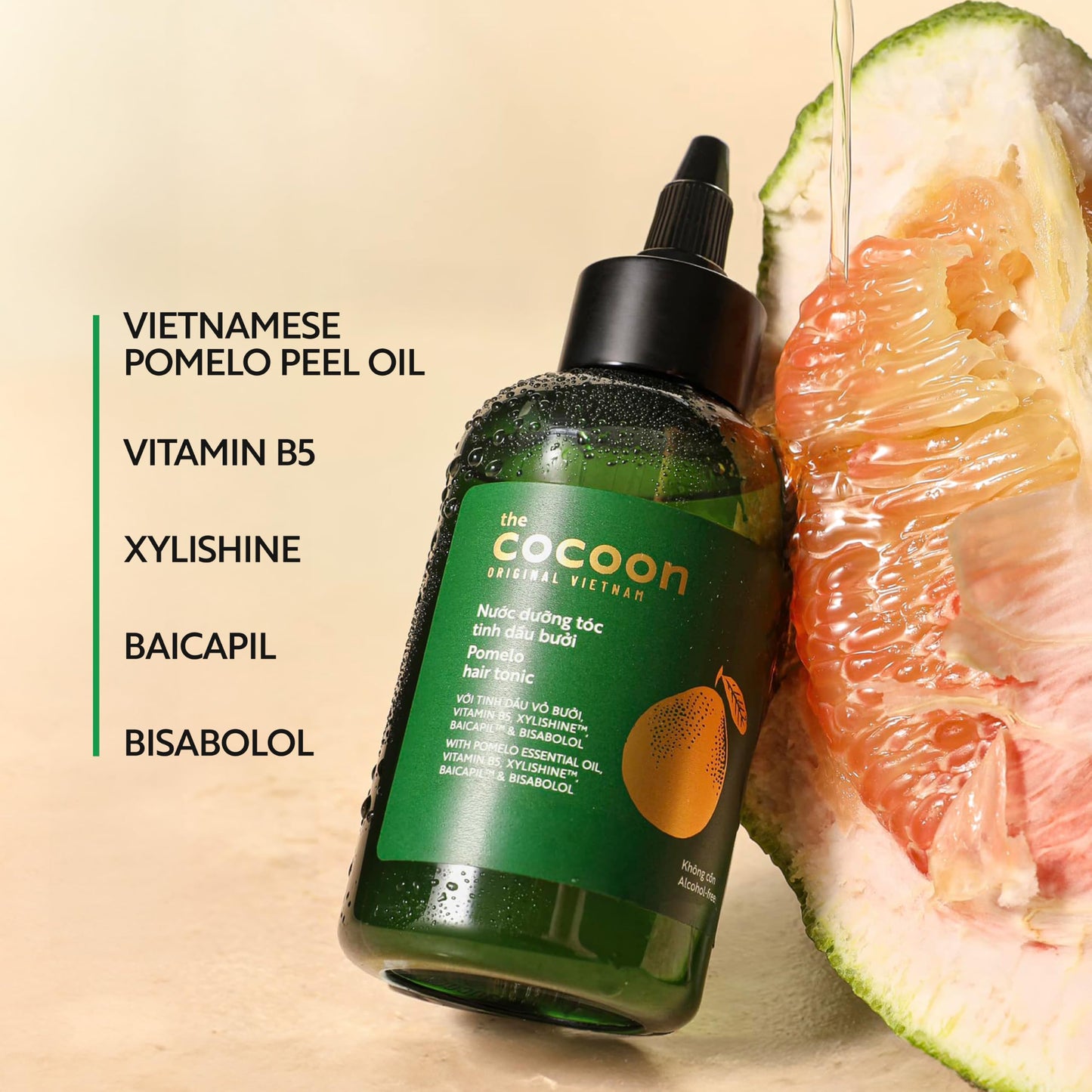 Cocoon Original Vietnam Pomelo Hair Tonic 140ml / 4.73 fl oz – Lightweight Scalp Serum for Thinning Hair, Hydrating, Strengthening & Anti-Breakage with Vitamin B5 & Baicapil