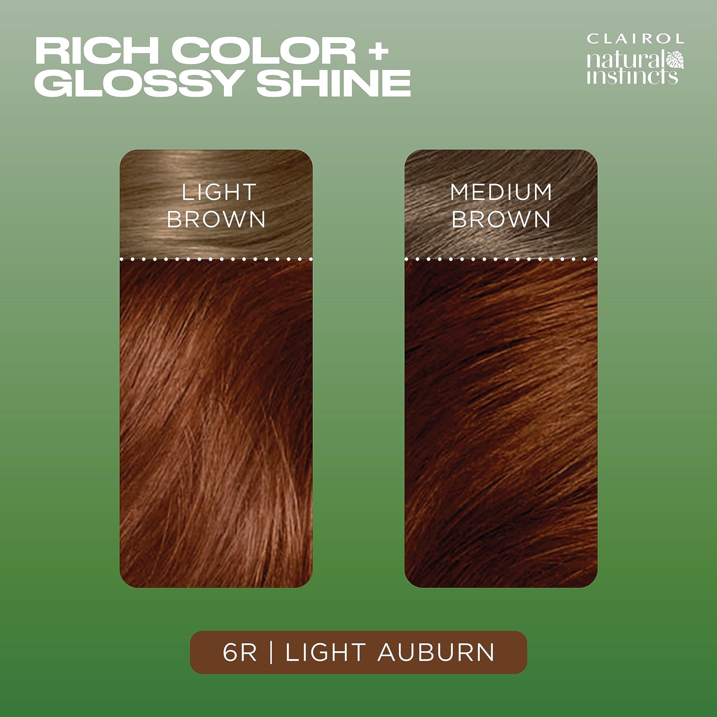 Clairol Natural Instincts Demi-Permanent Hair Dye, 6R Light Auburn | Ammonia‑Free, Vegan Hair Color with Coconut Oil & Aloe Vera | Pack of 1