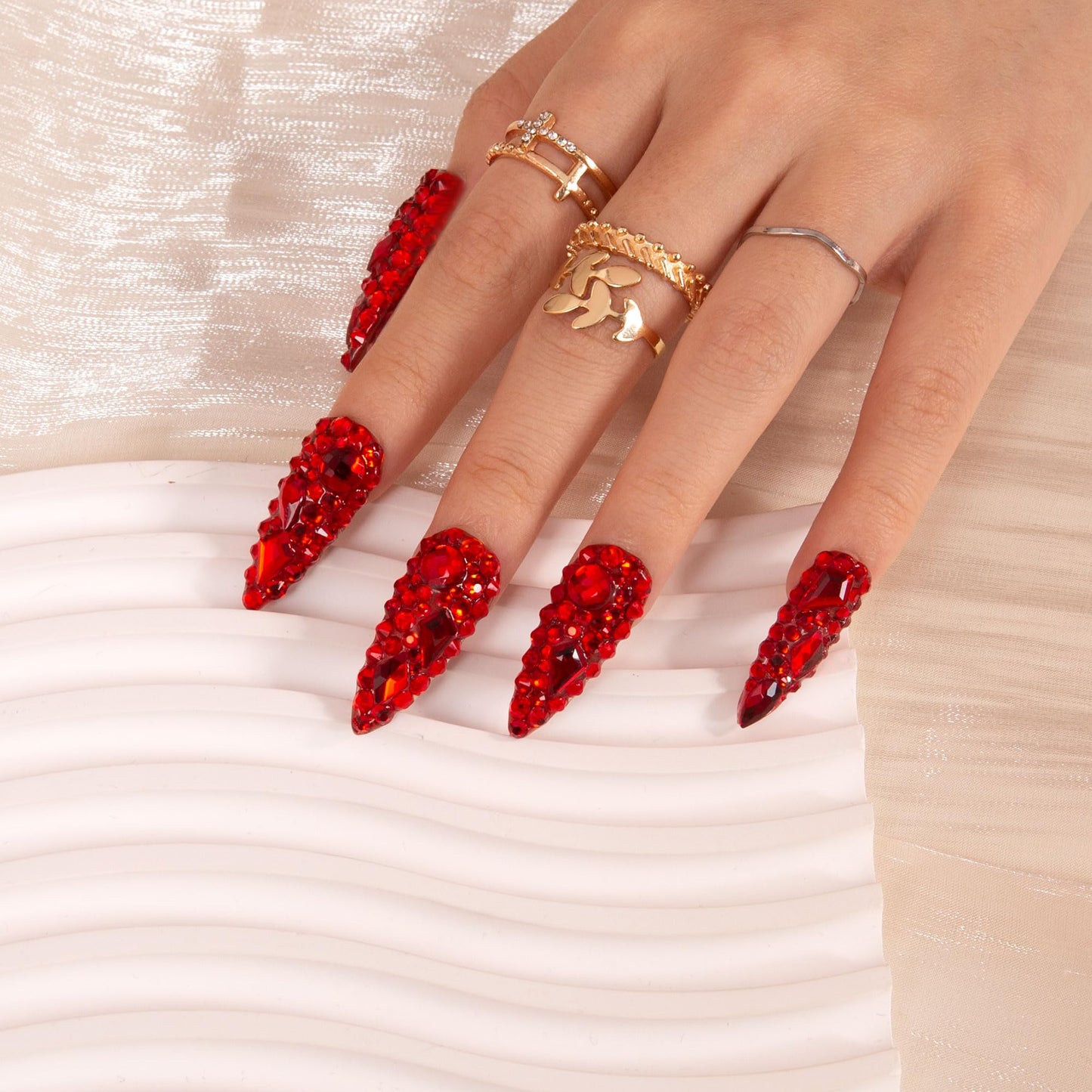 LOVFUL Press on Nails FROZEN | Handmade with Full Covered Crystals | Reusable Full Cover Nails | Stiletto Classic Regular 1.3 in | H319-L