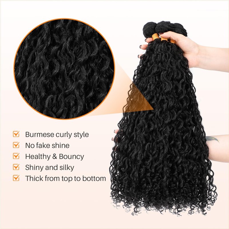 Ms Taj Burmese Curly Hair Bundles 16 18 20 Inch Water Wave with Spiral End Raw Burmese Curly Bundles for Women Protein Synthetic Hair Boast A Human Hair Like Touch for Quick Weave