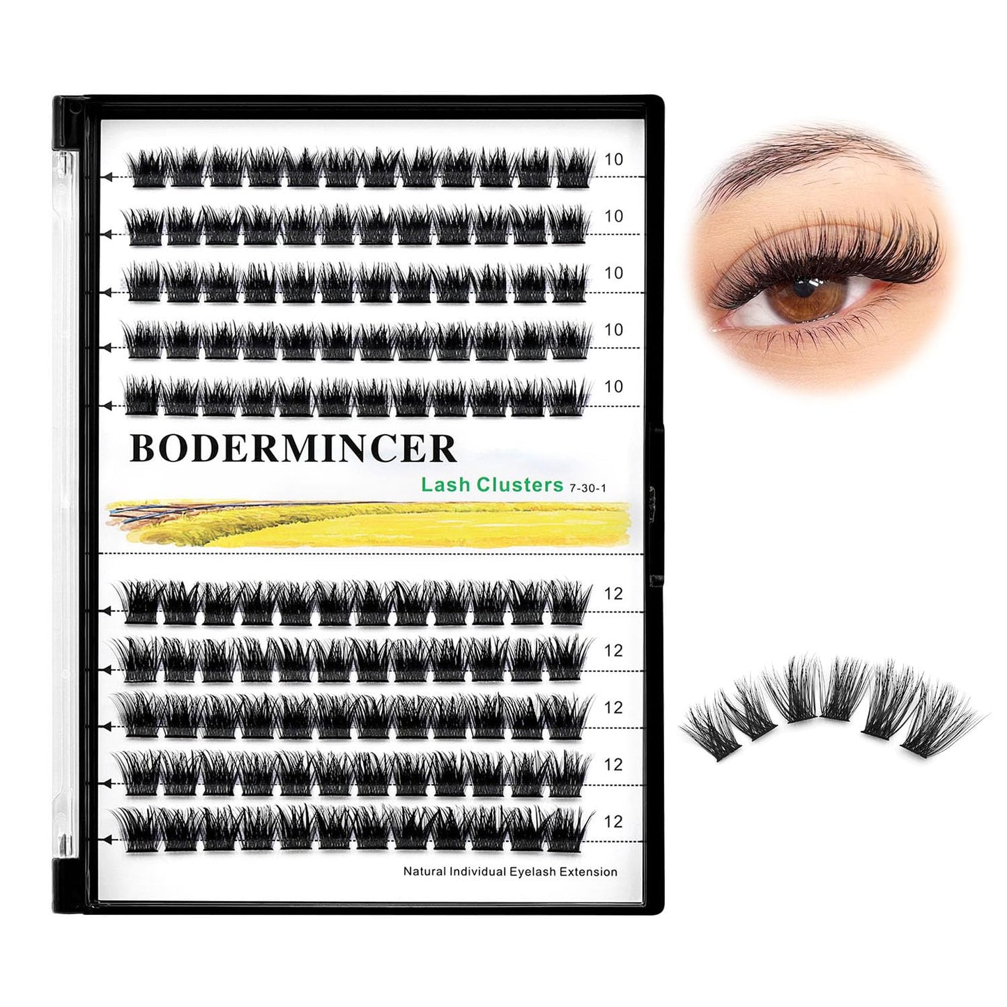 Bodermincer 120 Clusters 10mm+12mm/12mm+14mm Mixed Lash Cluster False Eyelash Individual Cluster EyeLashes Grafting Fake False Eyelashes Eyelash Extension (M01-Black-10mm)