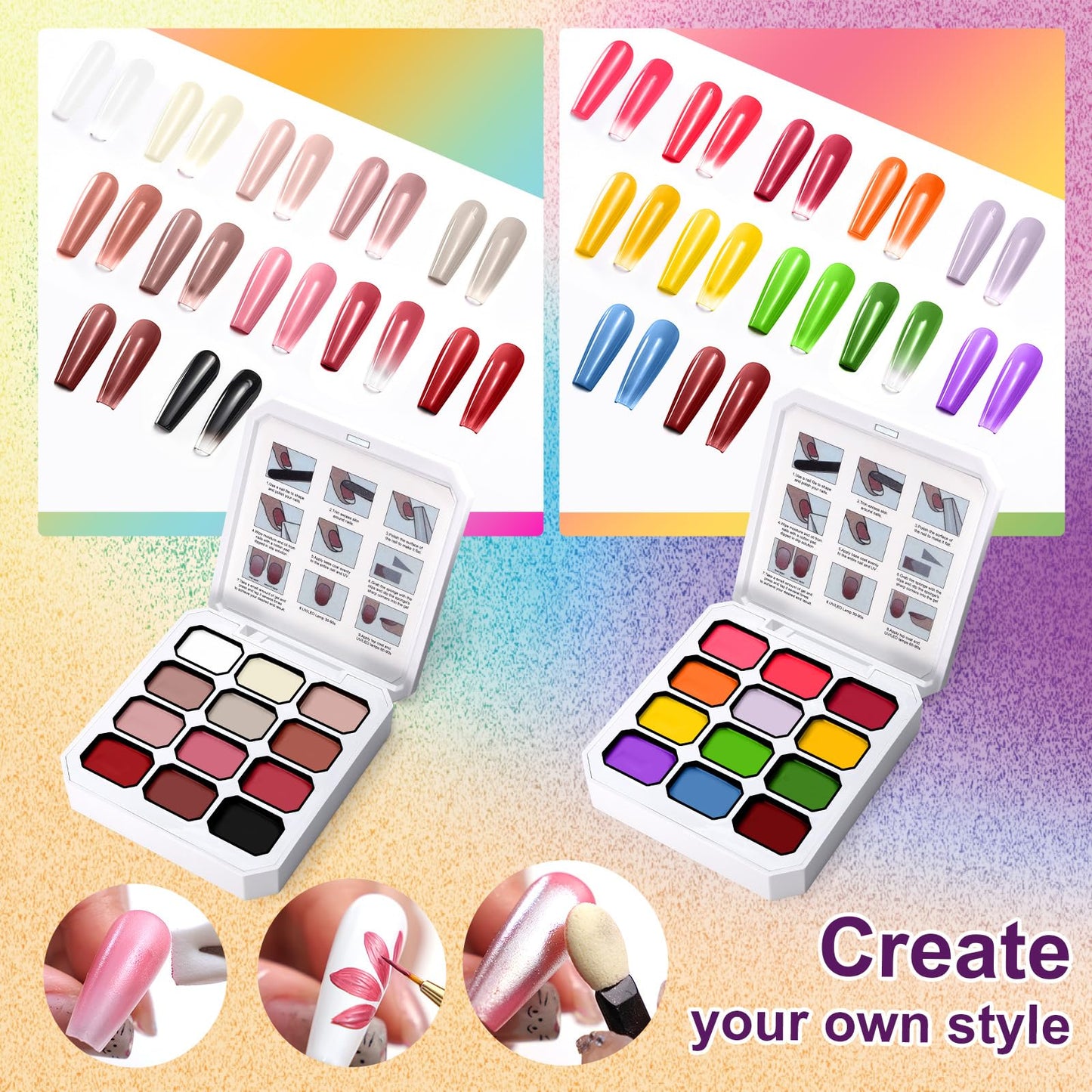 U-Shinein 24 Colors Gradient Nail Gel Palette Set, Hema ＆ TPO Free Bright Nude Black White Pink Green Ombre Gel Nail for Pigment Painting Pat Nails Gel Kit, Perfect with Salon Pro DIY Home Nail Art