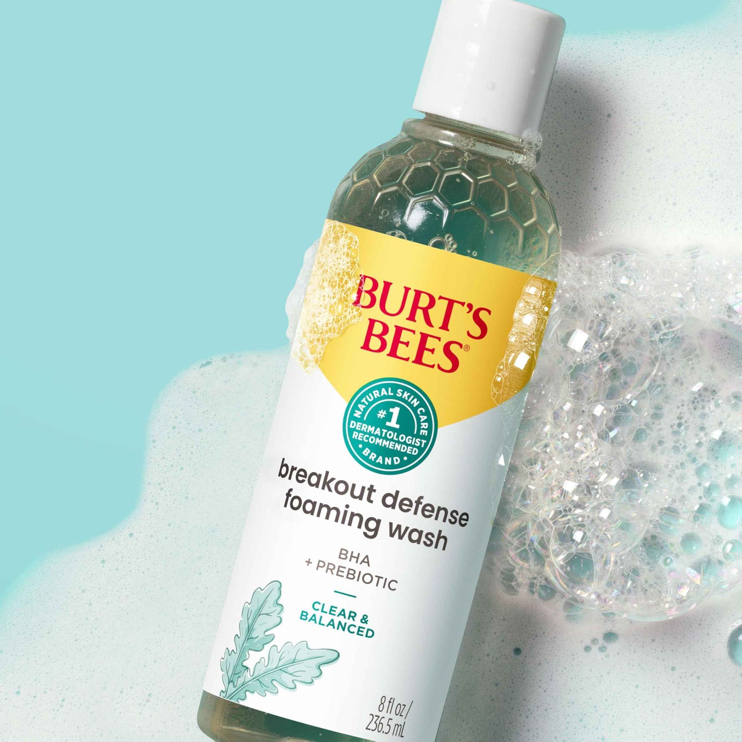 Burt's Bees Foaming Face Wash, BHA Breakout Defense Cleanser for All Skin Types, Washes Away Impurities & Excess Facial Oil, With a Prebiotic, 8 Oz. (Pack of 2)
