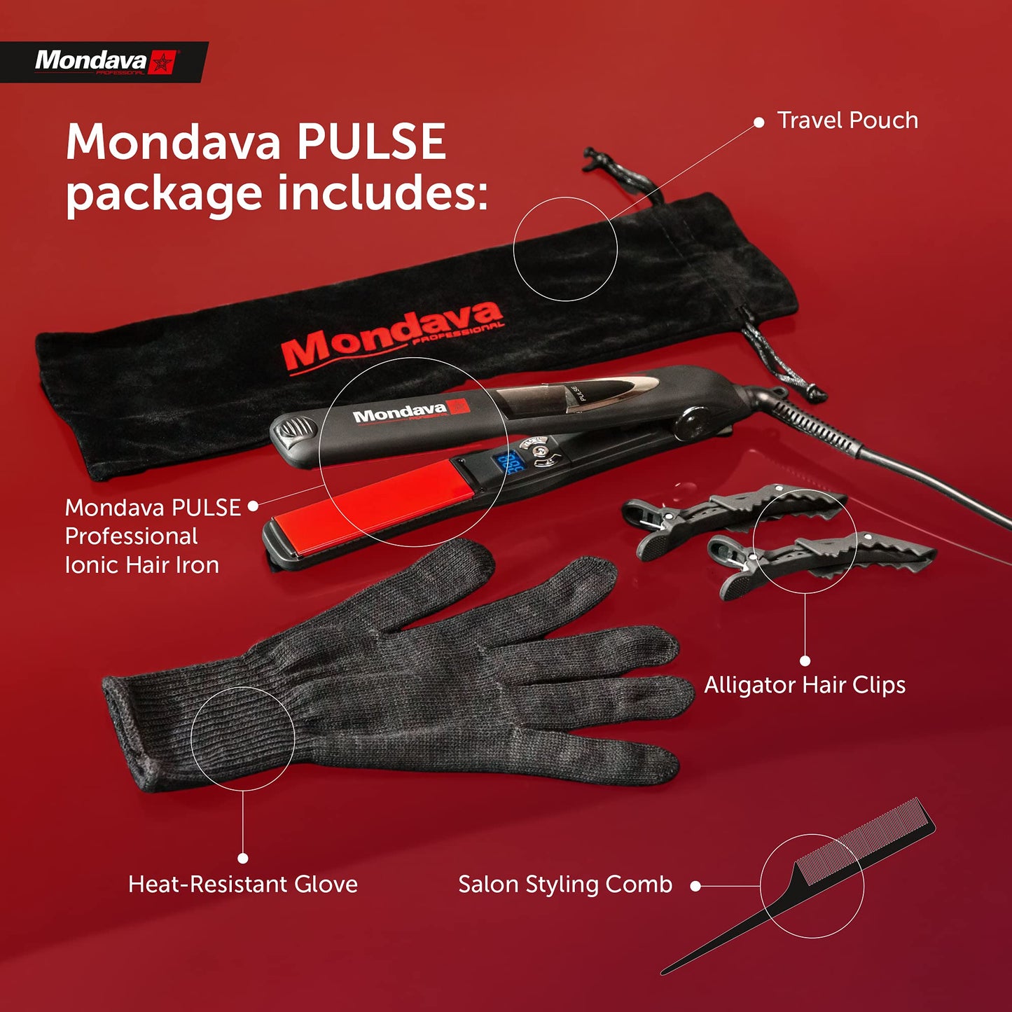 MONDAVA Professional Ceramic Tourmaline Hair Straightener Flat Iron and Curler, Ionic Dual Voltage Adjustable Digital LED Technology, Straighten and Style Wild Hair in 8 Min, 1”