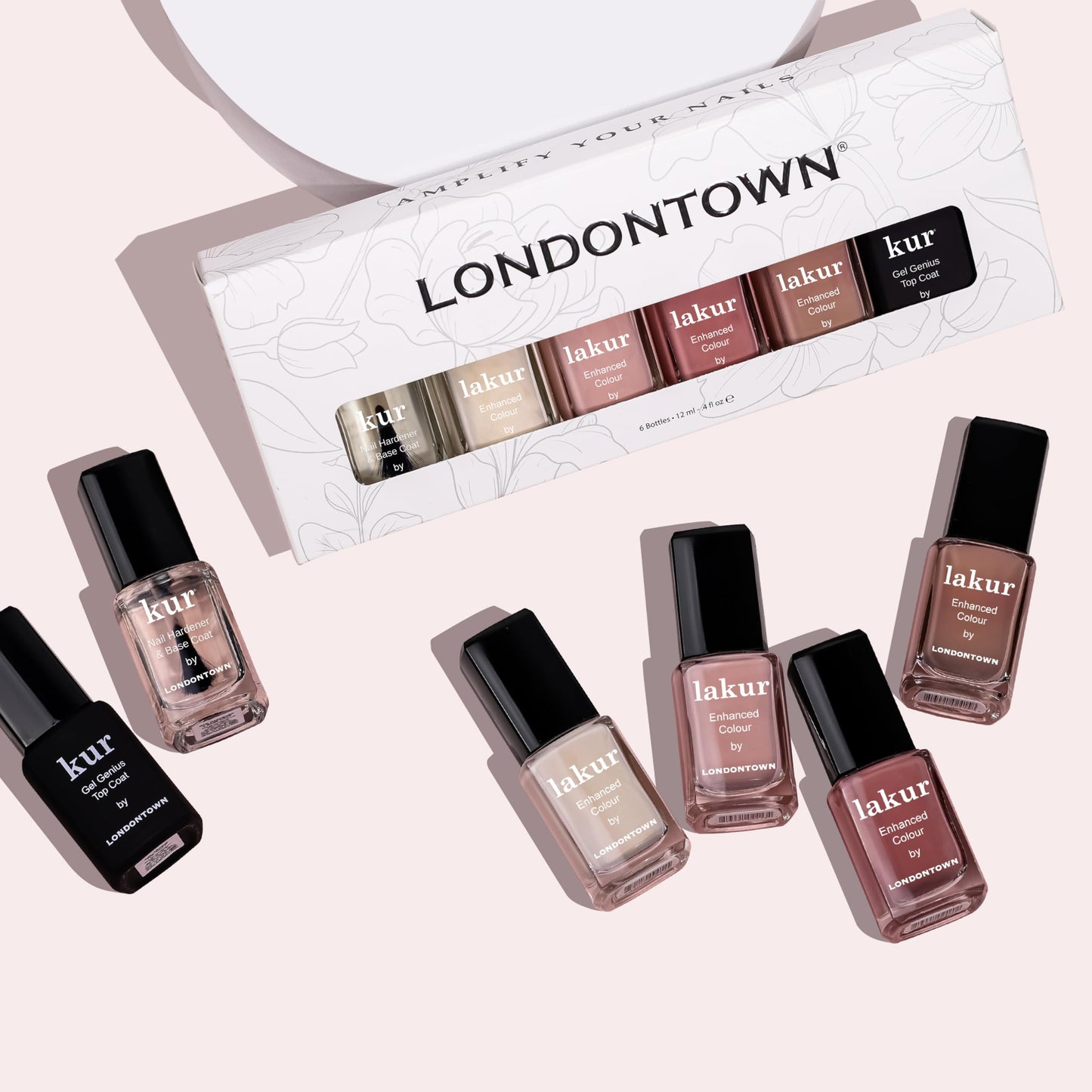 LONDONTOWN The Sophisticate Collection - Full Manicure Nail Polish Kit with Nail Hardener & Base Coat, Gel Genius Top Coat, and 4 Nail Color Shades, 0.40fl oz