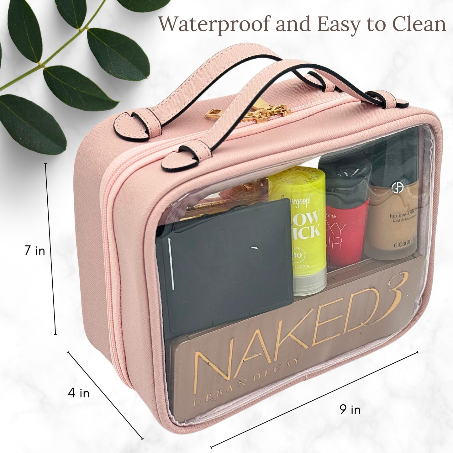 JAZD Clear Makeup Bag Toiletry Bag for Women Cosmetic Case Large Capacity Travel Make Up Bag Organizer Transparent Storage Compartment TSA Approved (PINK)