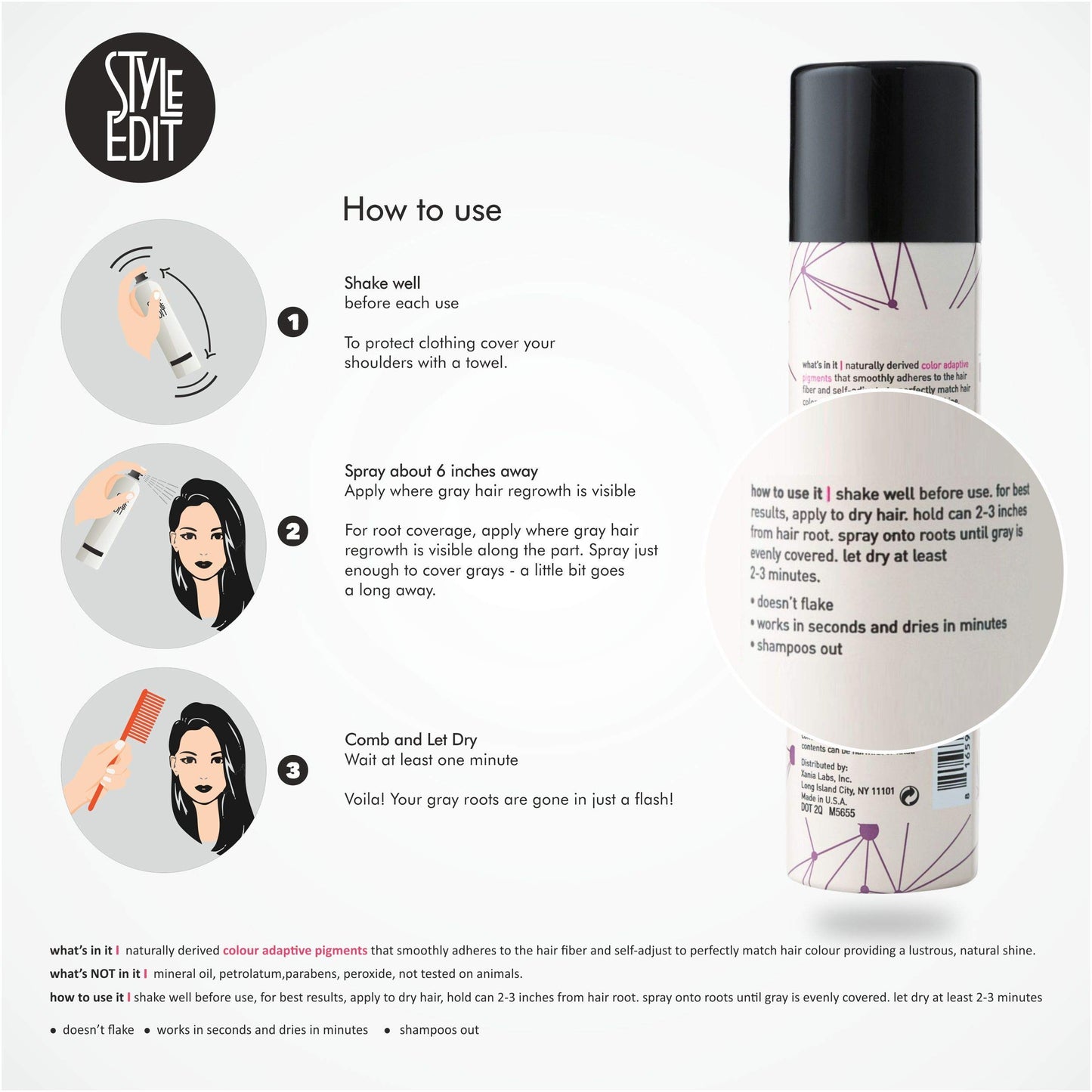 Style Edit Root Touch Up Spray | Temporary Hair Color for Gray Roots and Thinning Hair | Salon-Quality, Transfer-Resistant Hair Concealer | Light Brown, 2 oz