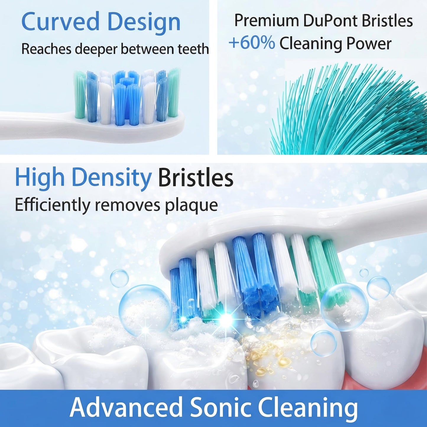 8 Pack Replacement Toothbrush Heads Compatible with Philips Sonicare, Dupont Bristle Electric Toothbrush Replacement Heads, High Density Refills for Plaque Control, White