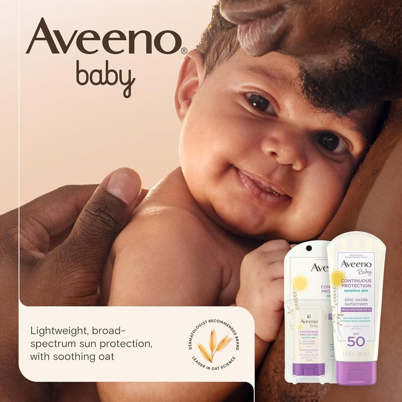Aveeno Baby Zinc Oxide Mineral Sunscreen Lotion - SPF 50, Tear-Free, Water-Resistant, 7 fl. oz