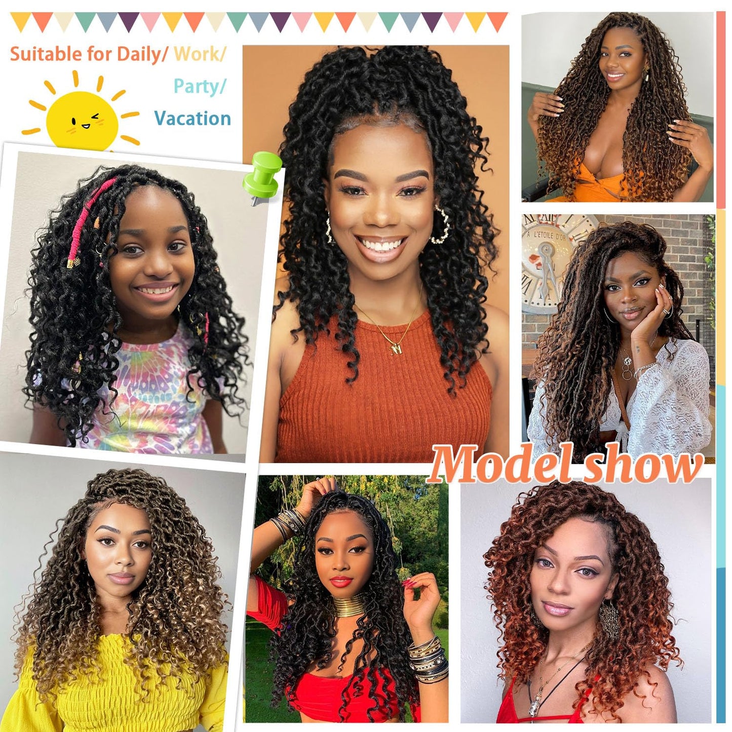 Forevery Goddess Locs Crochet Hair 12 Inch Faux Locs Crochet Hair for Black Women Pre Looped 6 Packs Boho Locs Crochet Hair with Curly Ends 1B