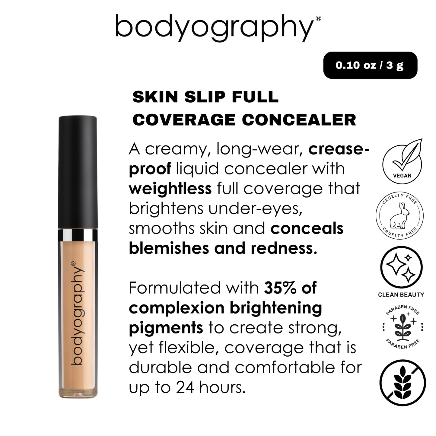 Skin Slip Full Coverage Concealer - L1 Cool Light by Bodyography for Women - 0.1 oz Concealer
