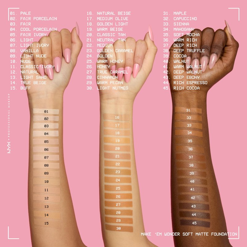 NYX PROFESSIONAL MAKEUP Make 'Em Wonder Liquid Foundation, 24HR Foundation Makeup With A Soft Matte Finish, Buildable Full Coverage - 12 Natural