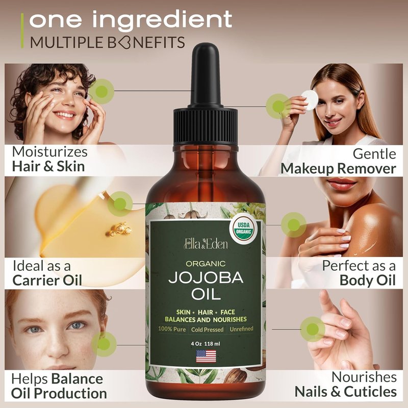 Organic Castor Oil 16 Oz & Jojoba Oil 4 Oz - Cold-Pressed, Unrefined, Hexane-Free | Hair, Skin, Face, Nails Care
