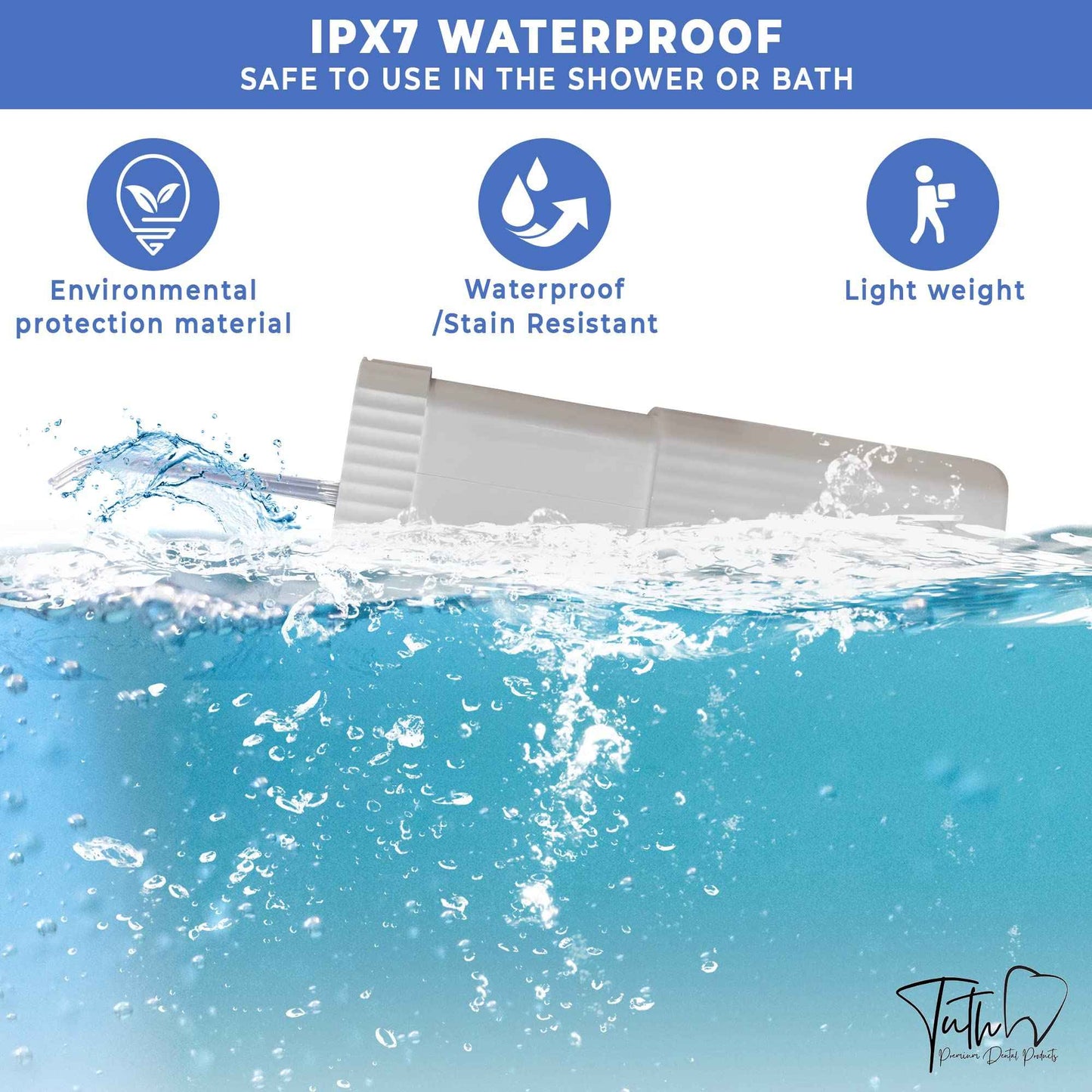 Tuth Premium Dental Products Water Flosser - Portable Oral Irrigator with 4 Interchangeable Tips - Gum, Tongue, Teeth Cleaner with 3 Jet Settings - Travel Friendly, IPX7 Waterproof, 4-Hour Charge Time