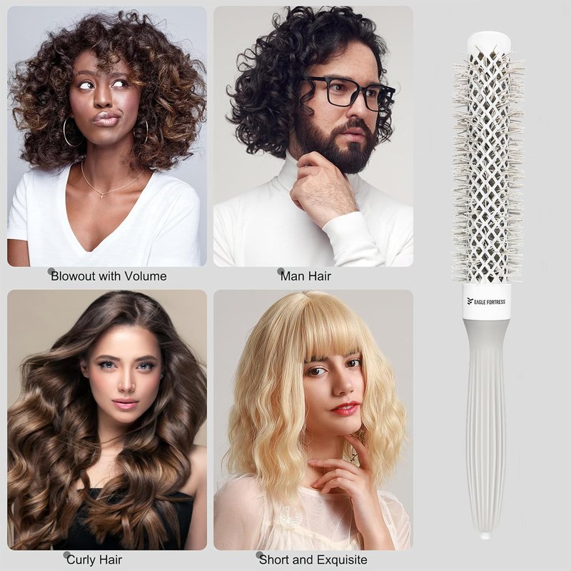 Eagle Fortress Round Brush - Thermal Ceramic Hair Brush for Professional Blowouts | 0.98 Inch, Grey