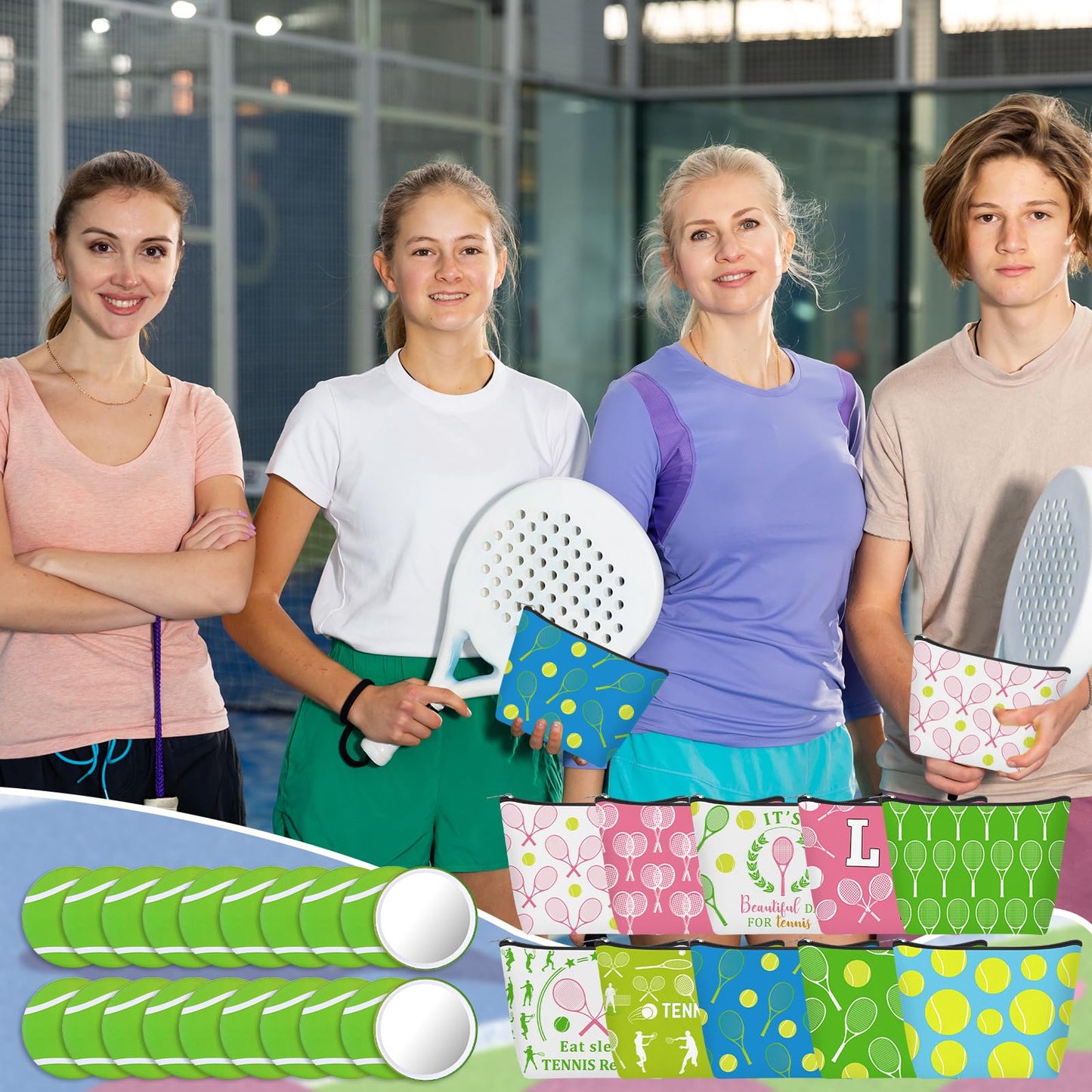 40 Pcs Tennis Gifts for Women Funny Cosmetic Bag Inspirational Makeup Bag Tennis Accessories for Women Sports Lovers Players Coach Team Staff Teacher Volunteer Sports Party Supply Gifts