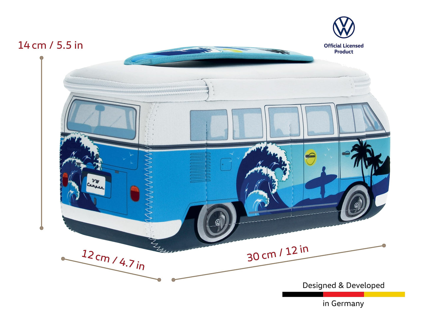 Brisa VW Collection - Volkswagen Neoprene Universal Makeup Cosmetic Travel Pharmacy Bag Pouch T1 Campervan Bus (Surf/Blue/Large)