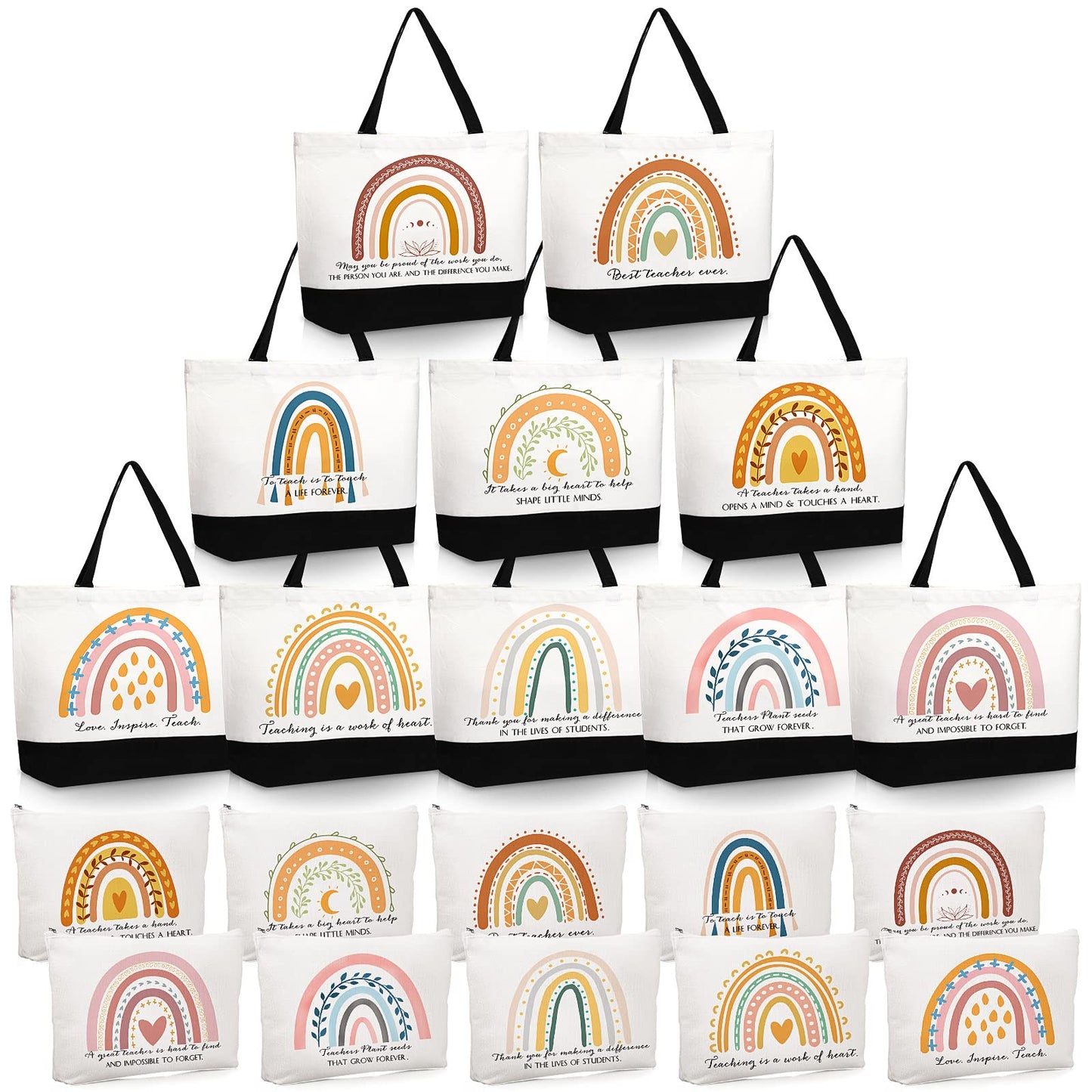 Paterr 20 Pcs Teacher Appreciation Gifts Bulk Teacher Tote Bags with Makeup Bags End of Year Gifts for Women Mom(Classic Styles)