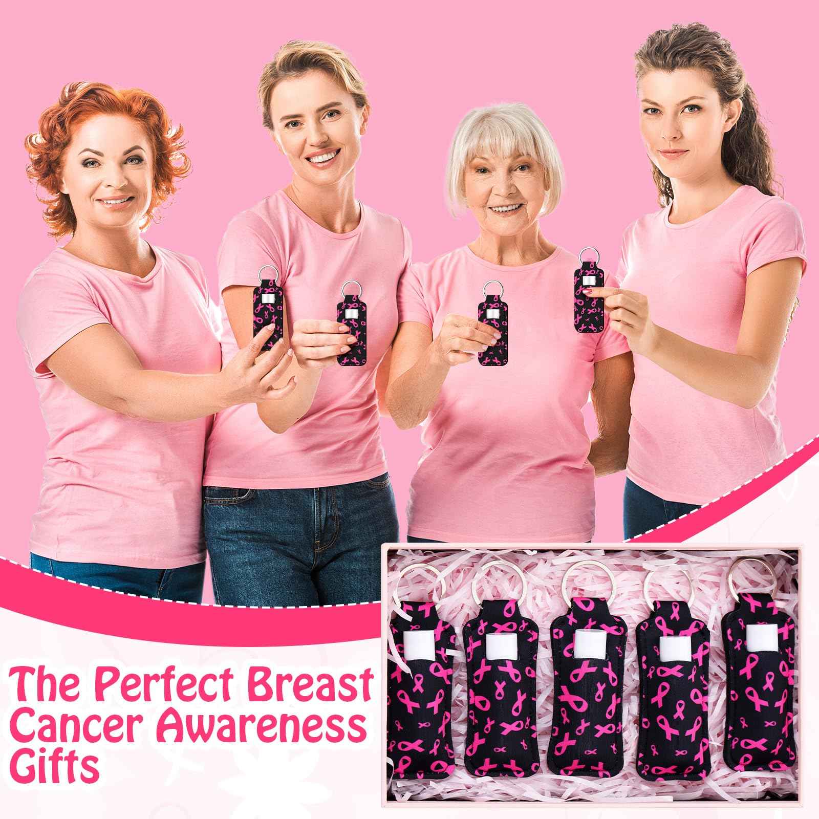 Swiffen 36 Pcs Breast Cancer Awareness Lip Balms with Holder Keychains Pink Ribbon Gifts Bulk Pink out Day Breast Cancer Accessories Survivor Gifts Natural Moisturizing Care for Girls Youth Cheer Team