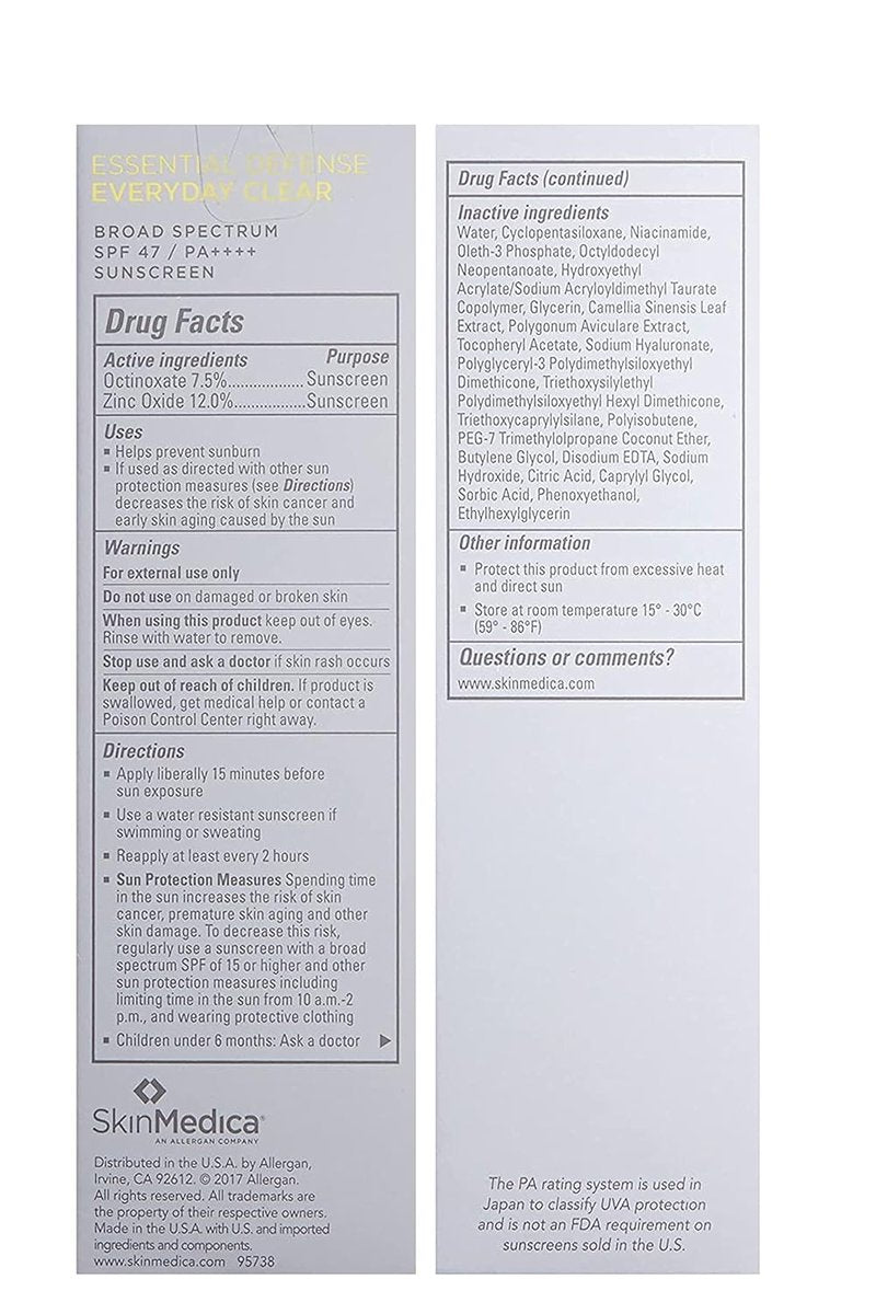 SkinMedica Essential Defense Everyday Clear SPF 47 Sunscreen - Lightweight Facial Sunscreen for Oily/Combination Skin | 1.85 Oz